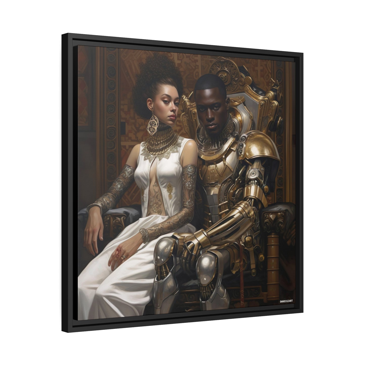 Regal Couple 03 mat canvas, zwart frame - muurkunst - zwarte kunst - Ai Art --- muurkunst - afrofuturisme - cyberkunst - moderne kunst