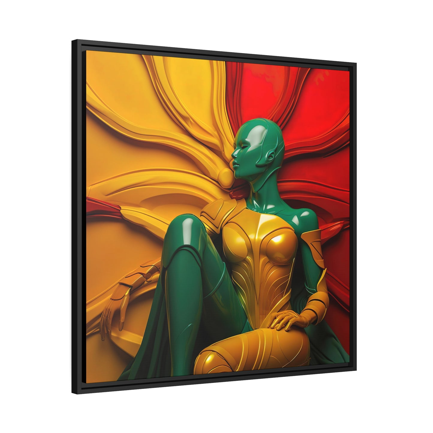 Merged in Plastic - Red, Yellow, and Green Wall Art Matte Canvas, Black Frame