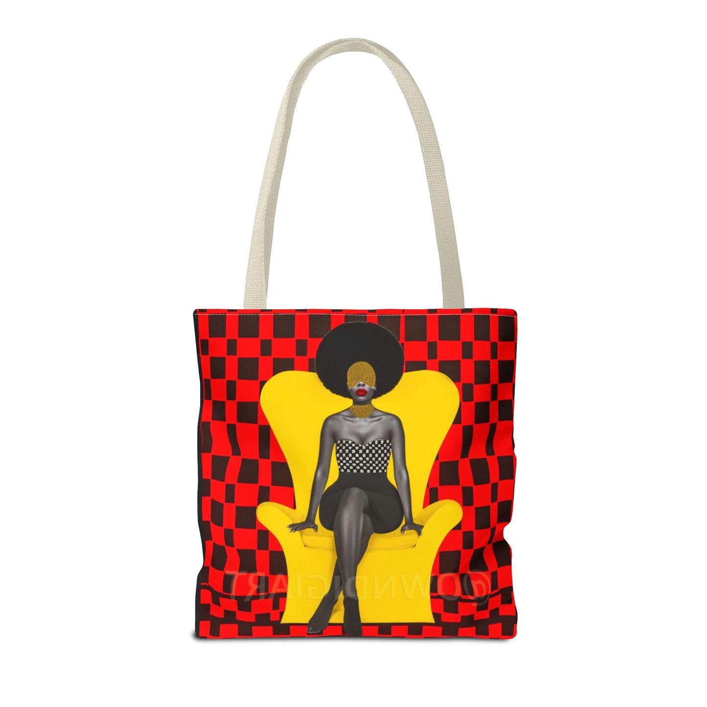 Afrocentric Abstract Print - Elegant Woman with Afro on Chair - Tote Bag - Gift Idea - Fashion Accessory