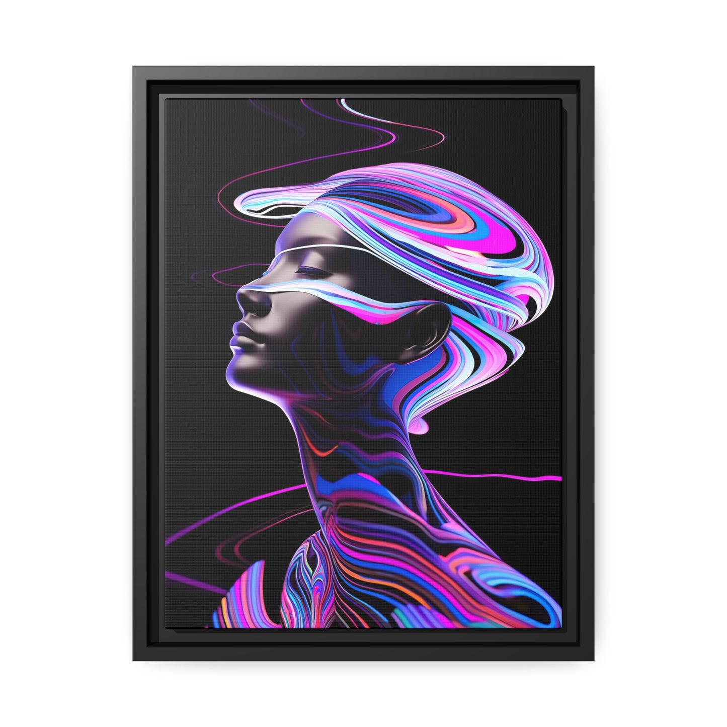 Neon Swirls - Futuristisch en kosmisch - Mat canvas, zwart frame