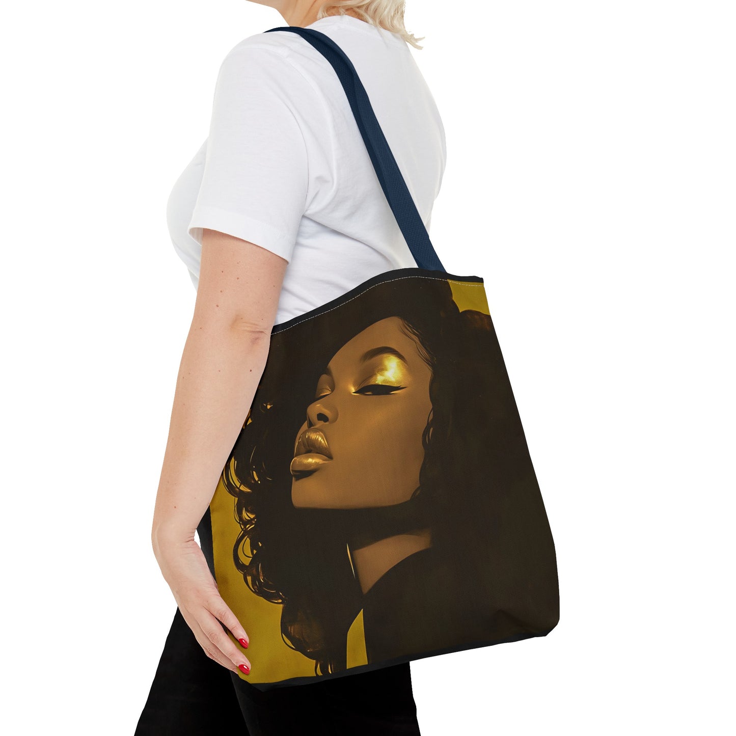 Abstract Black Woman Digital Print Tote Bag - Stylish Black and Gold Design - Unique Gift Idea -Trendy Shopping Bag