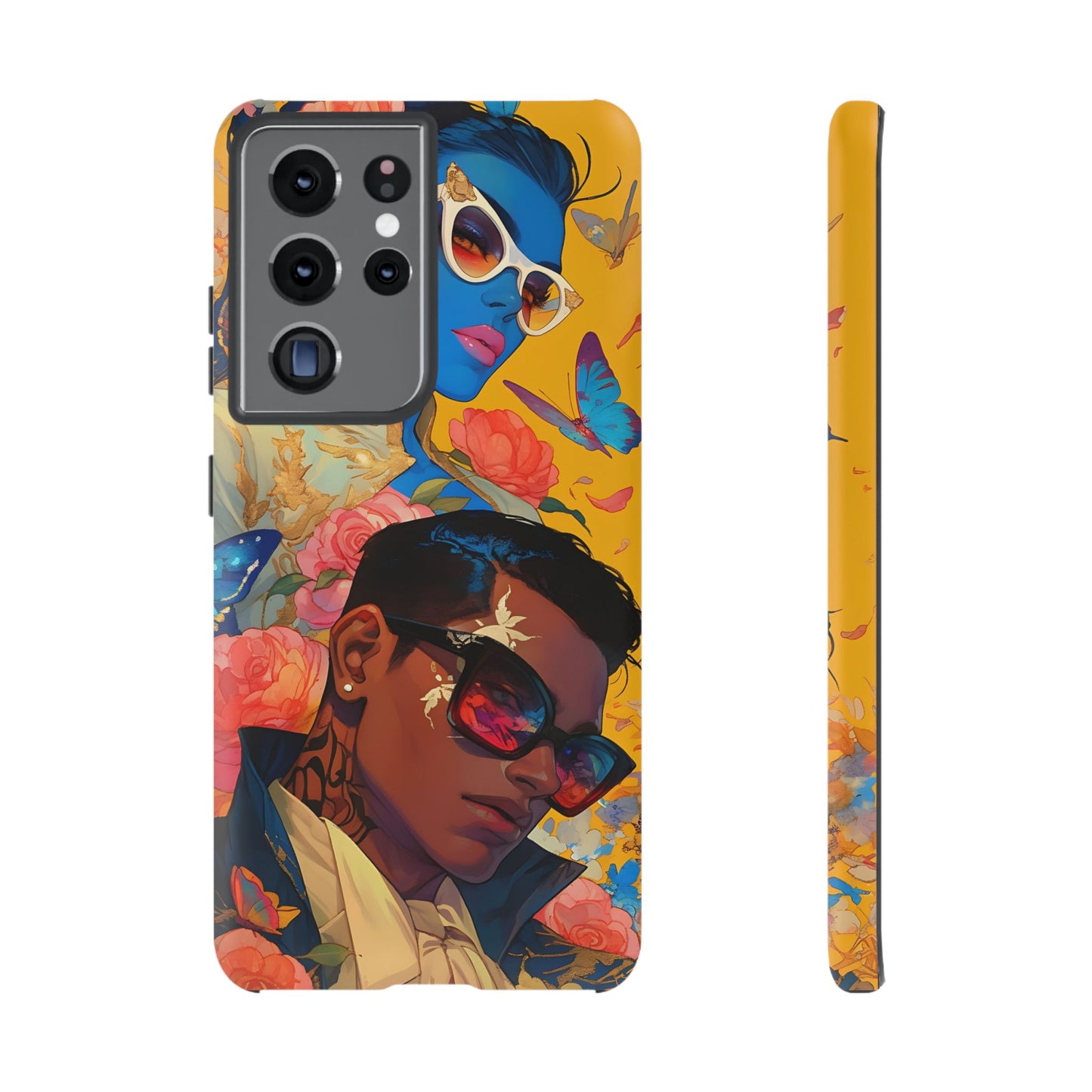 Trendy Butterfly Couple Phone Case - Funky Illustrations with Sunglasses - Vibrant and Stylish Cover | iPhone | Samsung |Tough Cases