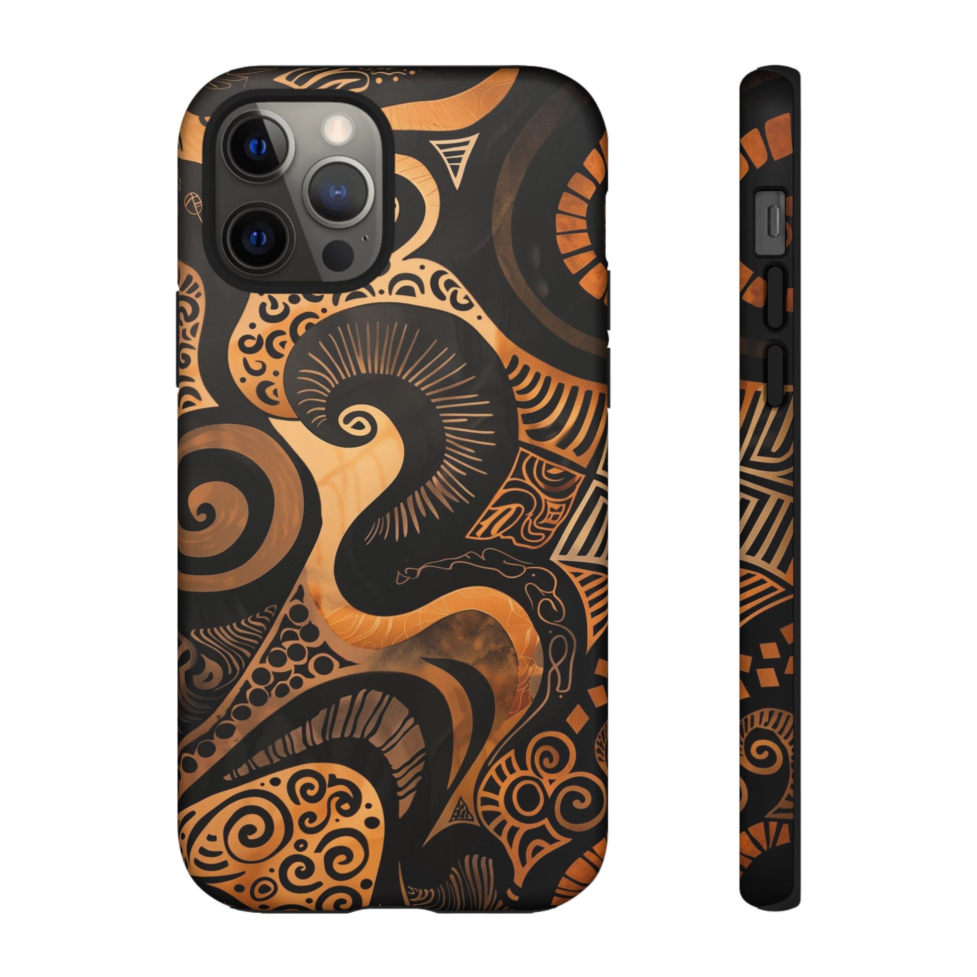 Afrocentric Print in Brown and Gold | iPhone | Samsung | Google | Tough Phone Case - Owndigiart