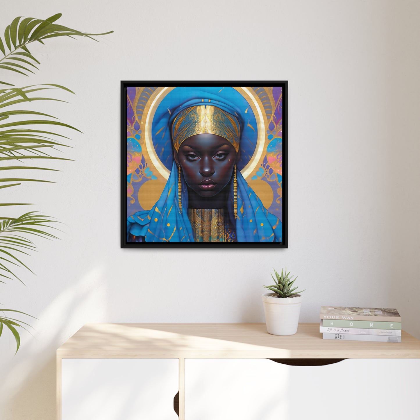 Enchanting Blue and Gold Surreal Canvas Print - Matte Canvas, Black Frame