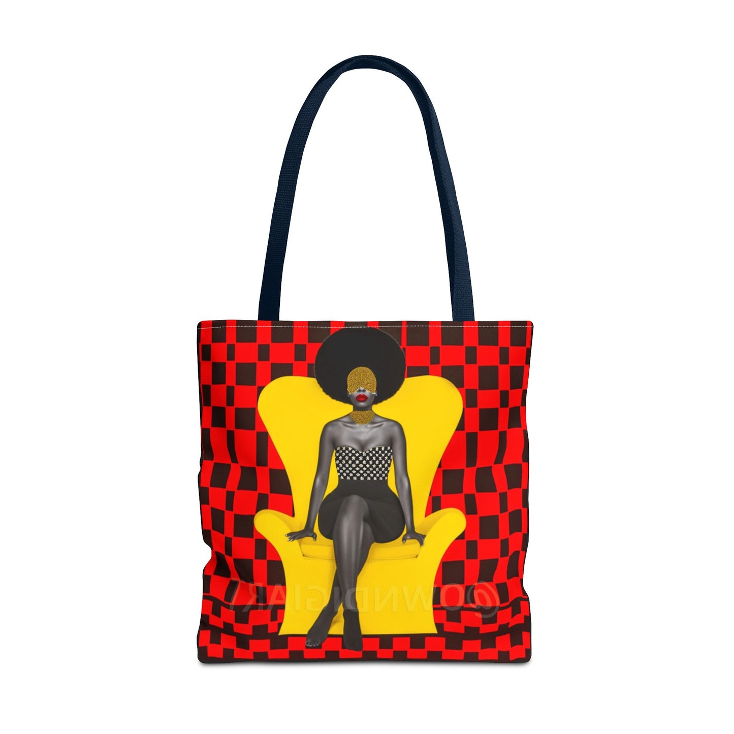 Afrocentric Abstract Print - Elegant Woman with Afro on Chair - Tote Bag - Gift Idea - Fashion Accessory