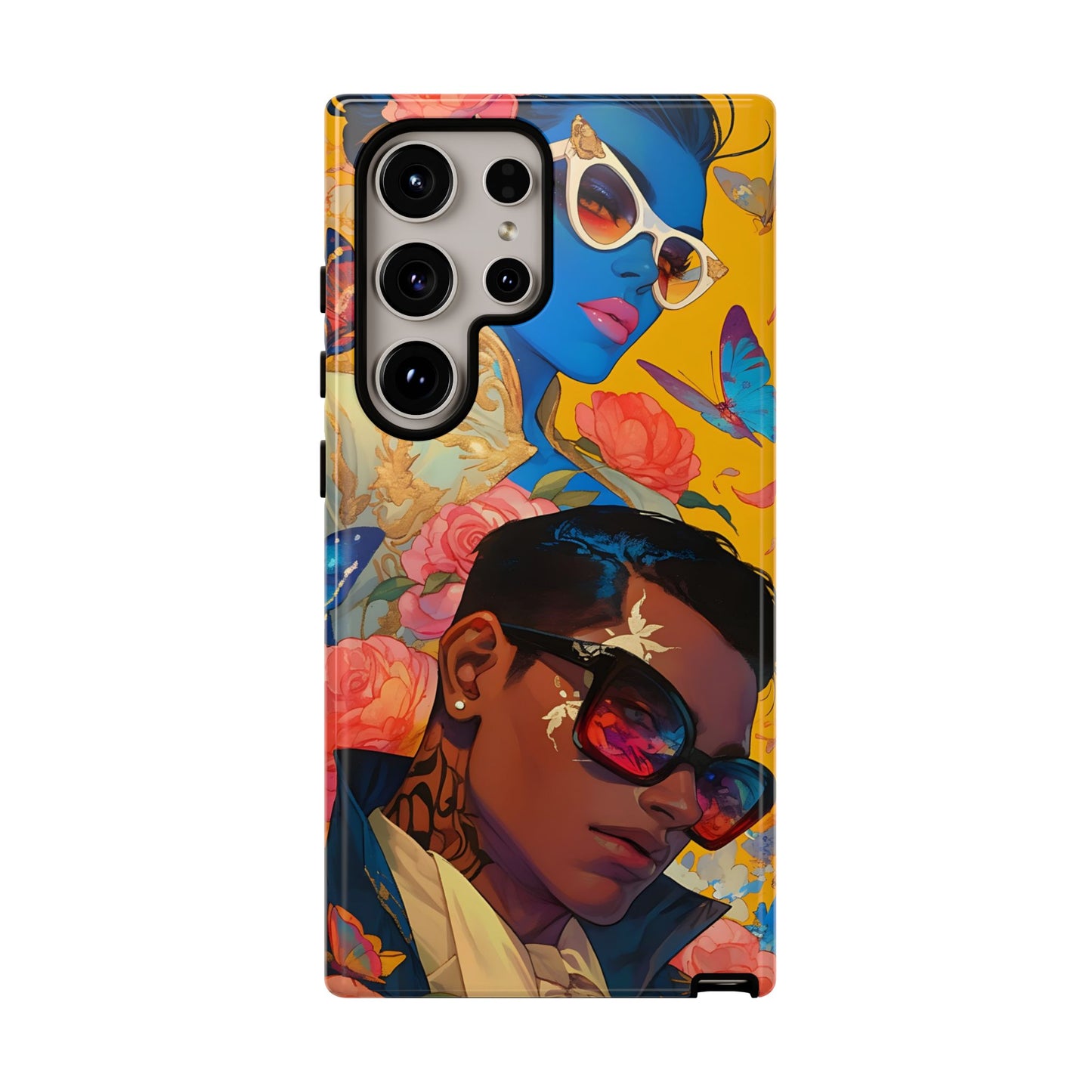 Trendy Butterfly Couple Phone Case - Funky Illustrations with Sunglasses - Vibrant and Stylish Cover | iPhone | Samsung |Tough Cases