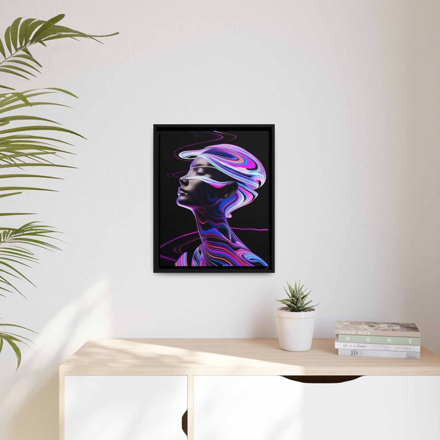 Neon Swirls - Futuristic and Cosmic  - Matte Canvas, Black Frame