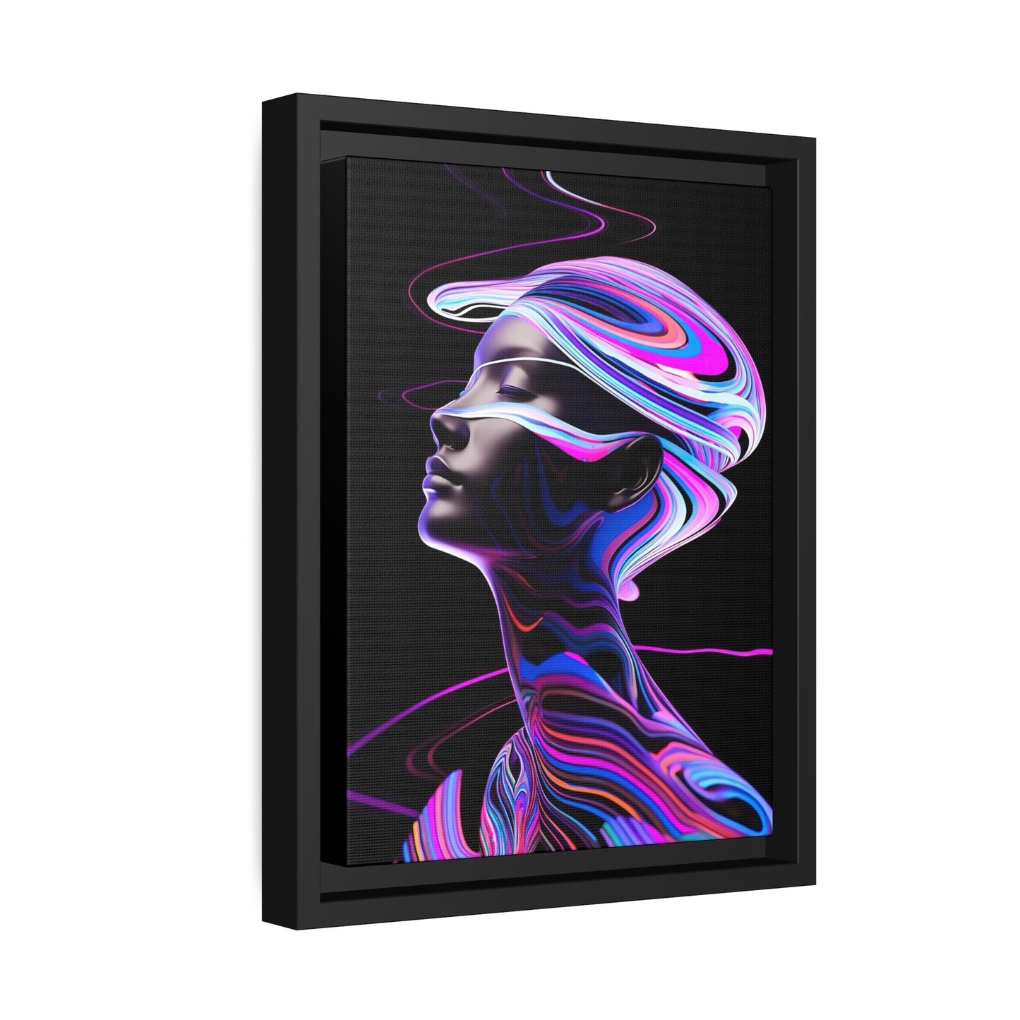 Neon Swirls - Futuristic and Cosmic  - Matte Canvas, Black Frame