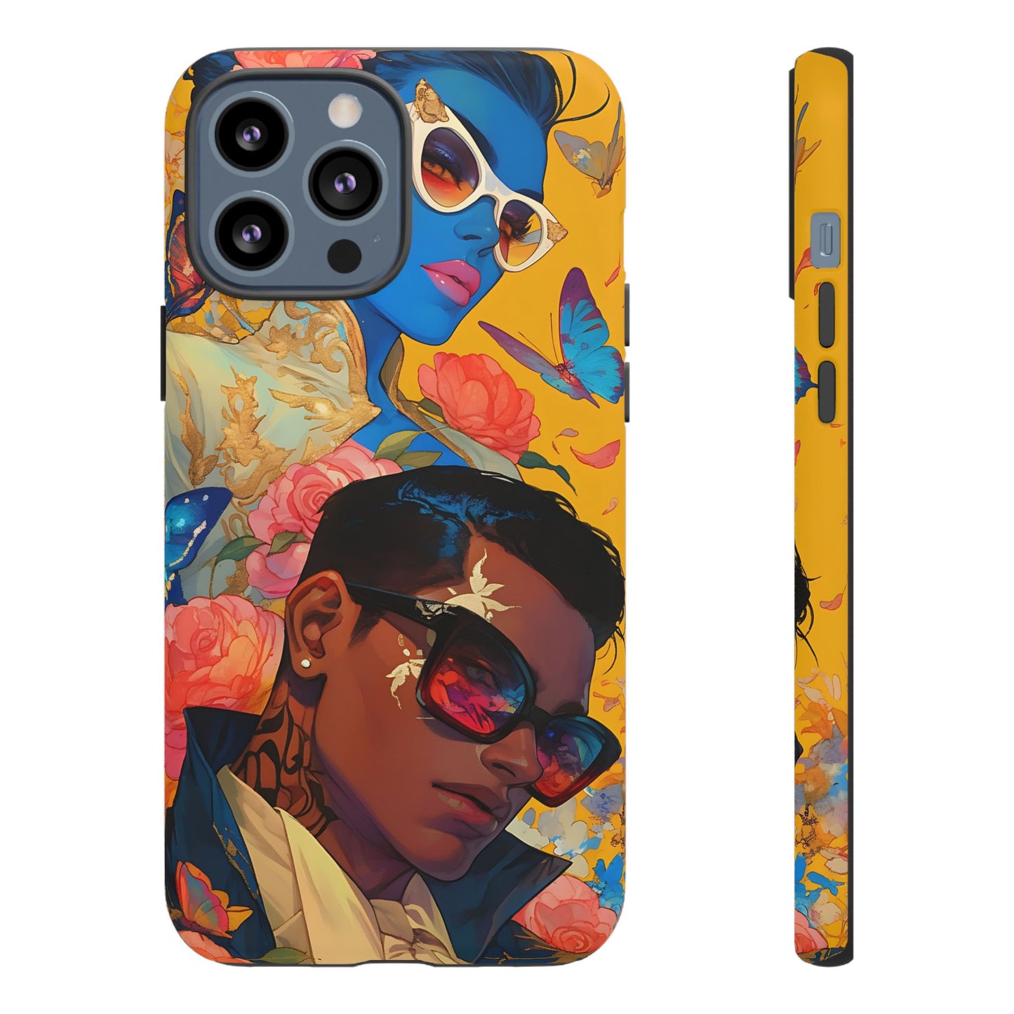 Trendy Butterfly Couple Phone Case - Funky Illustrations with Sunglasses - Vibrant and Stylish Cover | iPhone | Samsung |Tough Cases