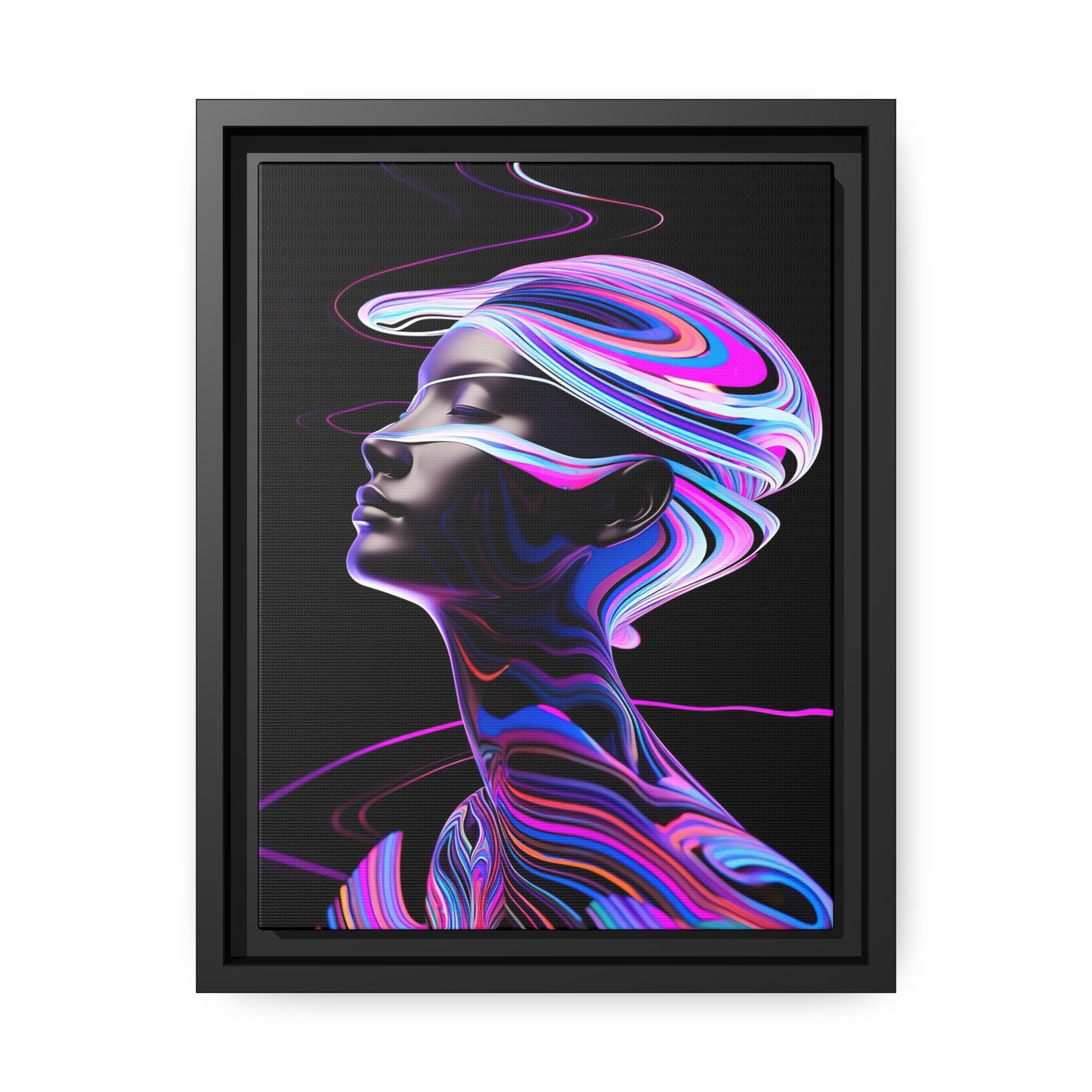 Neon Swirls - Futuristic and Cosmic  - Matte Canvas, Black Frame