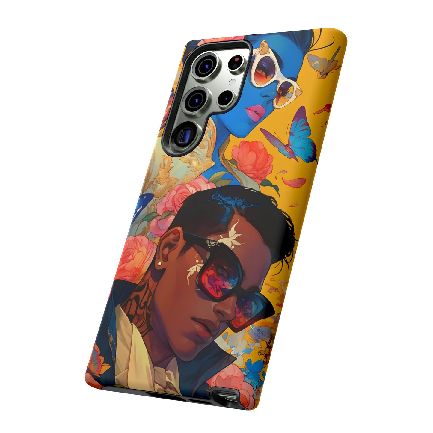 Trendy Butterfly Couple Phone Case - Funky Illustrations with Sunglasses - Vibrant and Stylish Cover | iPhone | Samsung |Tough Cases