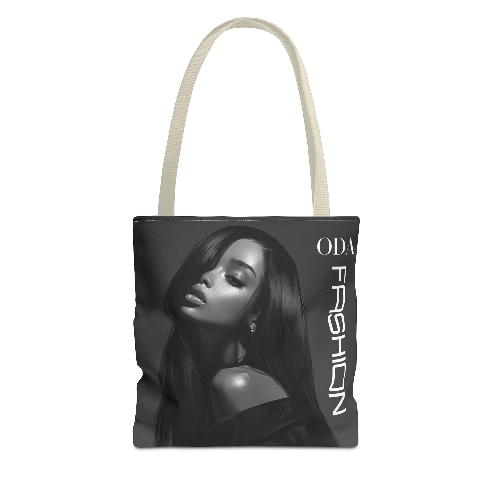 Chic Tote Bag with Digital Print - Woman in Black and Grey - 'ODA Fashion' Statement Piece - Unique Gift Idea - On Trend - Owndigiart