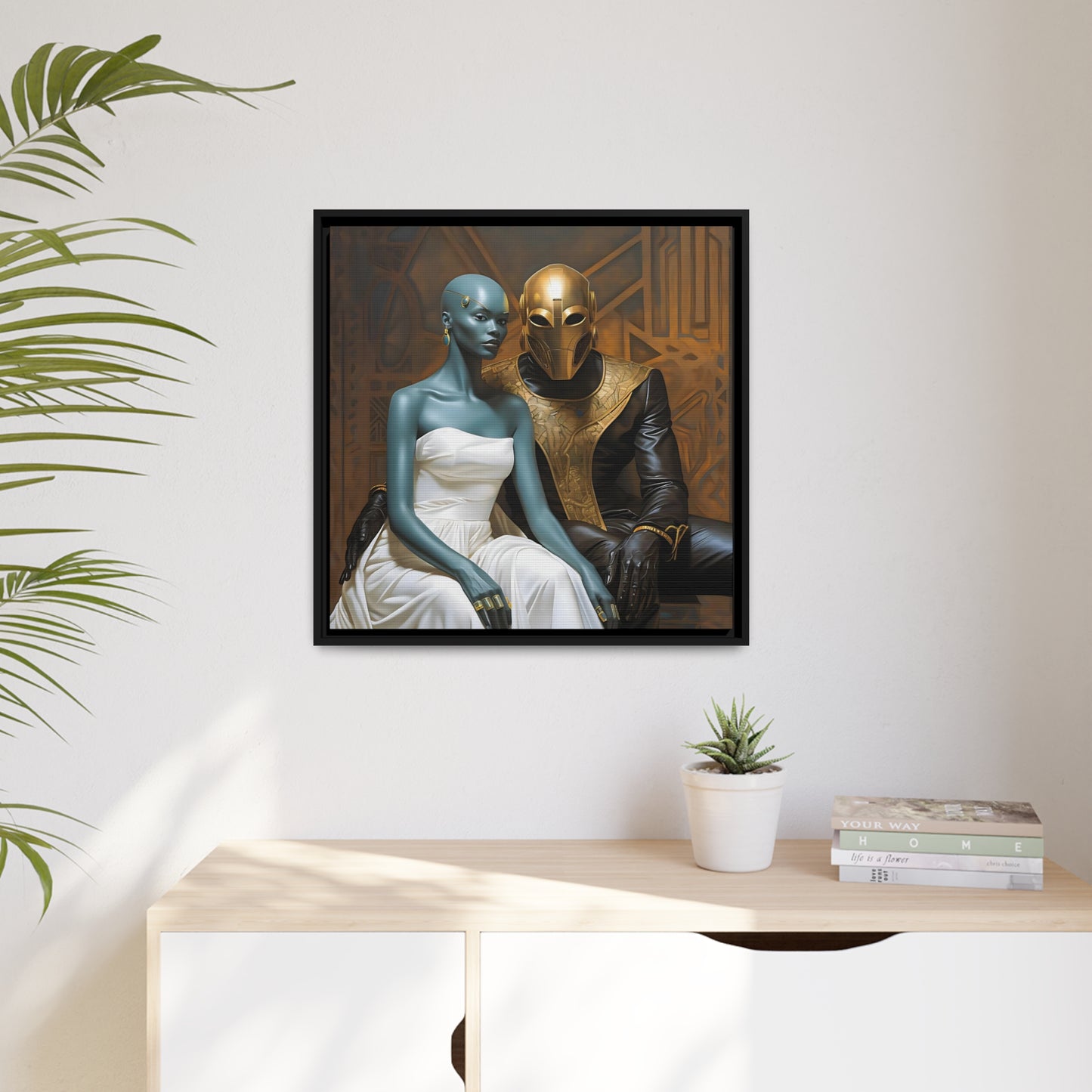 Futuristische Tech Art Cyberpunk Home Decor - Mat canvas, zwart frame