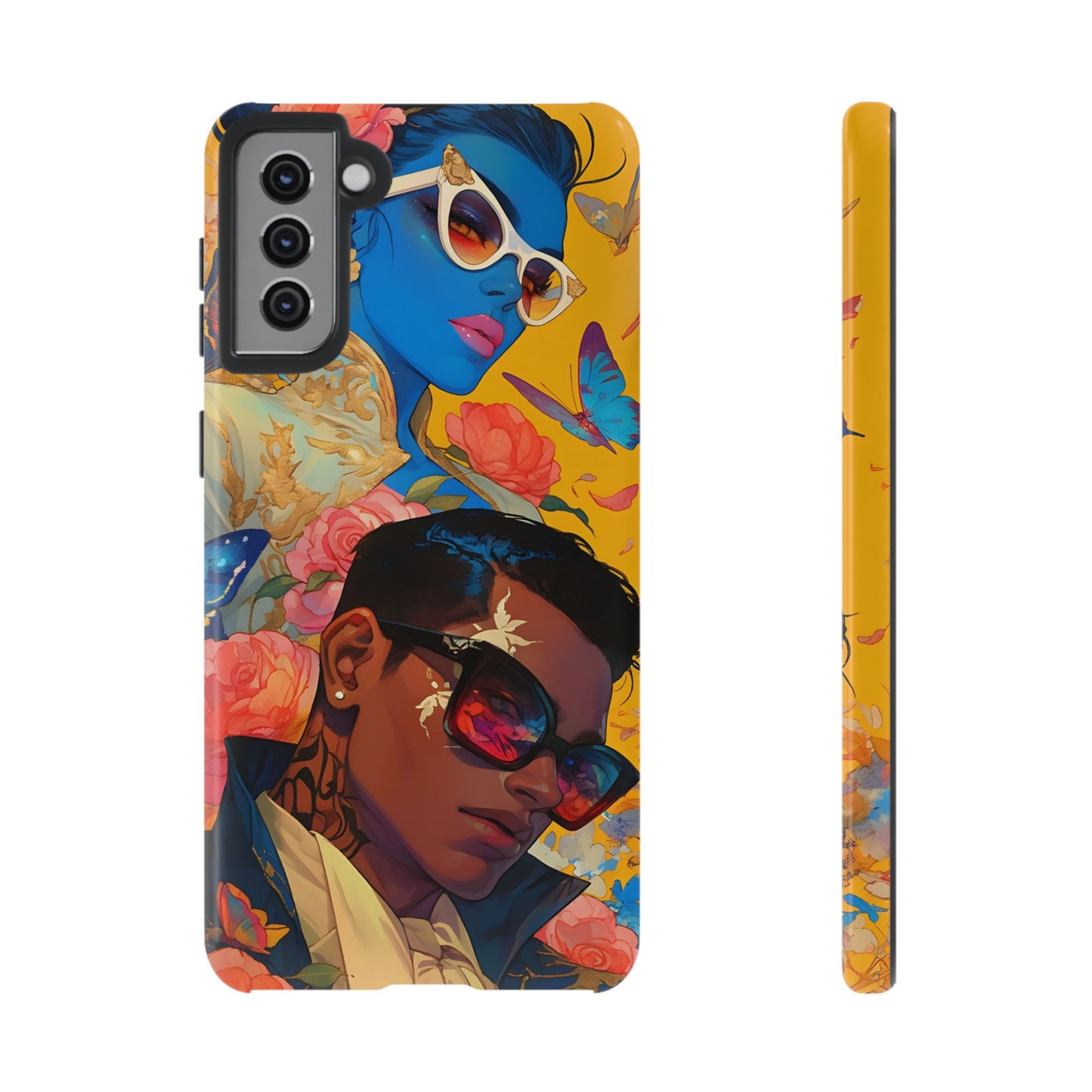 Trendy Butterfly Couple Phone Case - Funky Illustrations with Sunglasses - Vibrant and Stylish Cover | iPhone | Samsung |Tough Cases