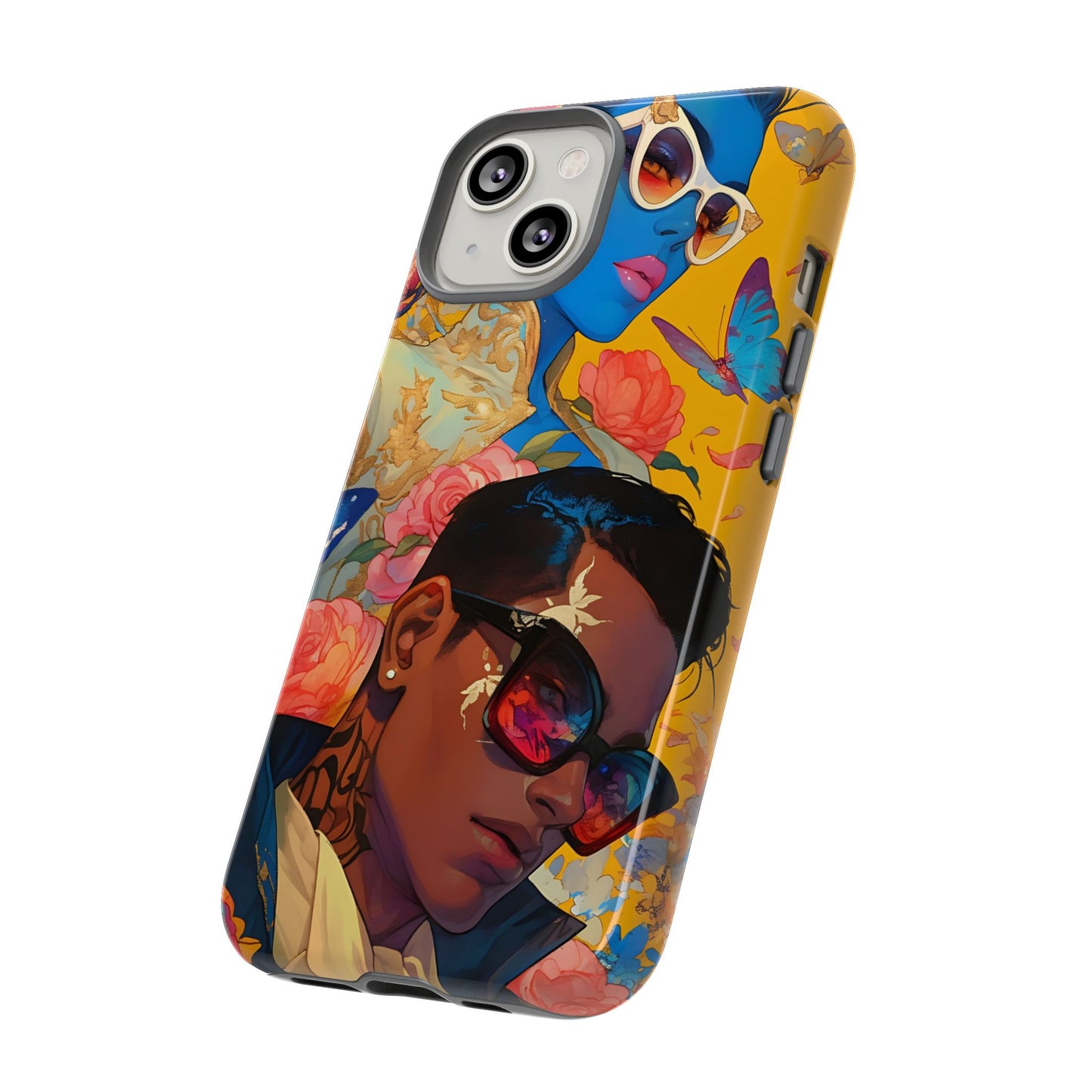 Trendy Butterfly Couple Phone Case - Funky Illustrations with Sunglasses - Vibrant and Stylish Cover | iPhone | Samsung |Tough Cases