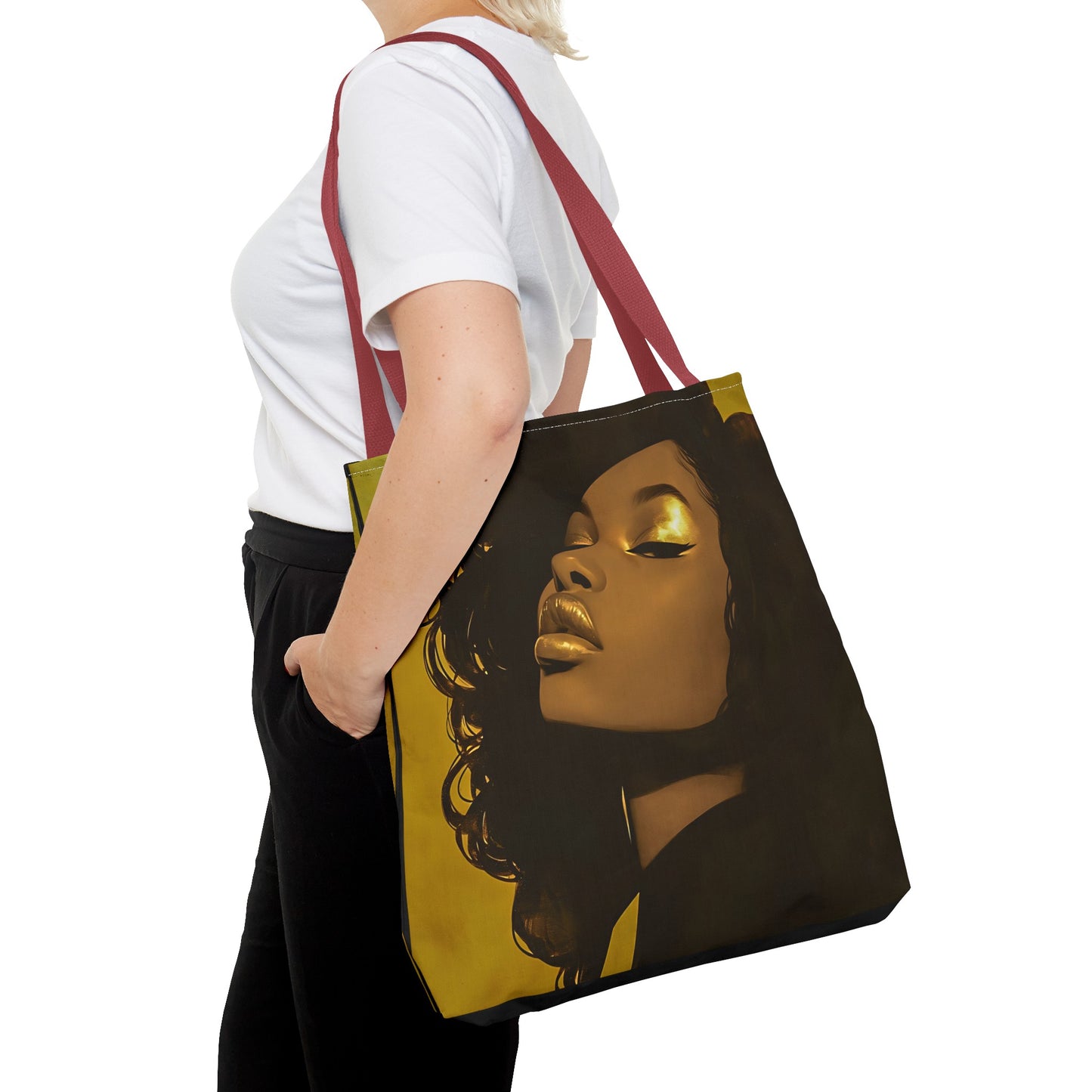 Abstract Black Woman Digital Print Tote Bag - Stylish Black and Gold Design - Unique Gift Idea -Trendy Shopping Bag