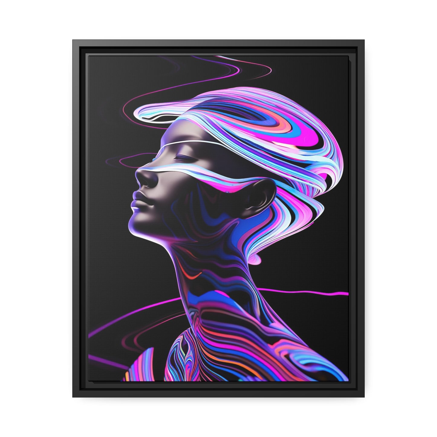 Neon Swirls - Futuristisch en kosmisch - Mat canvas, zwart frame