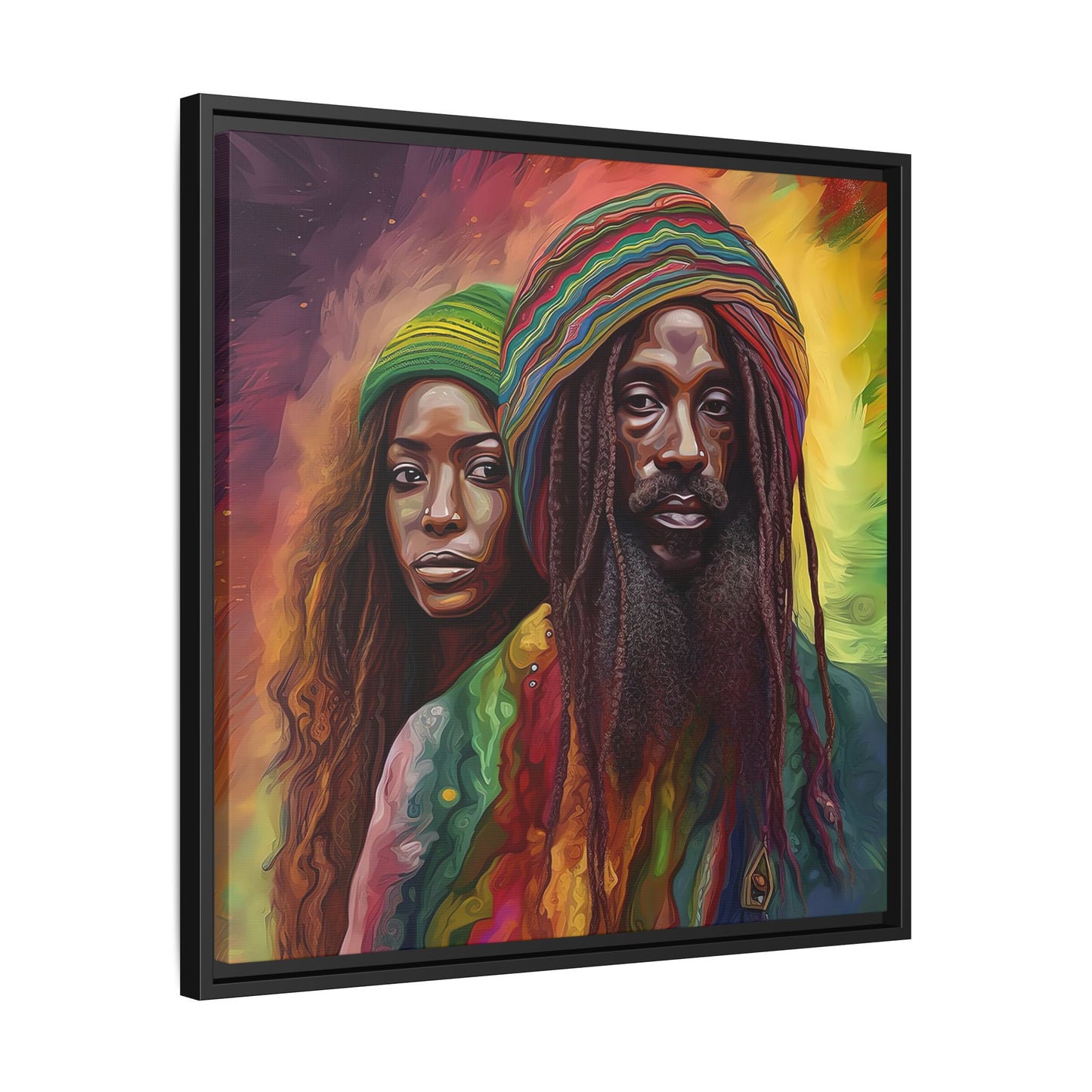 Rasta Couple Canvas Print in Red Yellow Green - Matte Canvas, Black Frame - Jamaican Inspired Wall Art - Home Decor