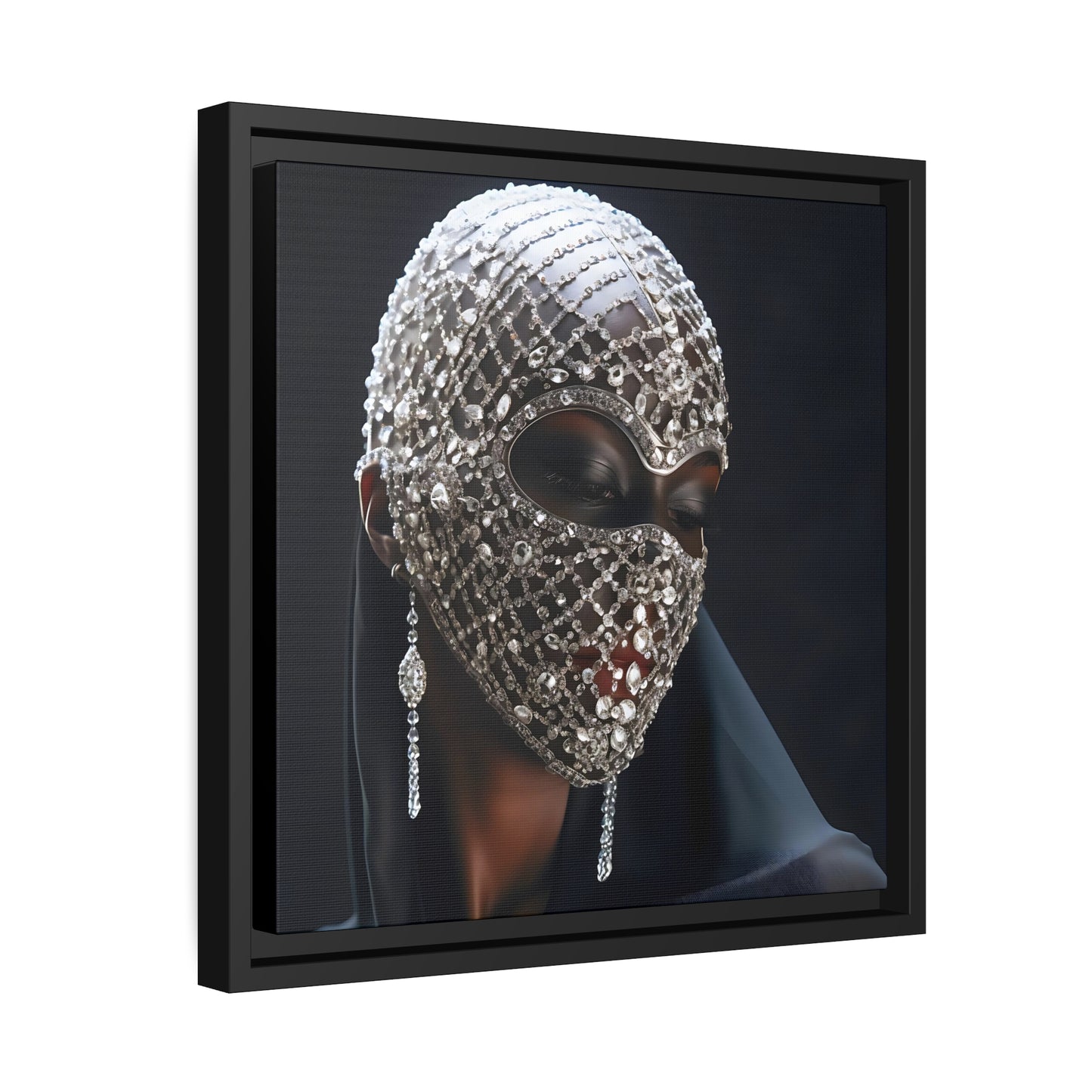 Abstract Woman with Diamond  Mask   Matte Canvas, Black Frame   - Wall Art - Digital Print - Gift Ideas