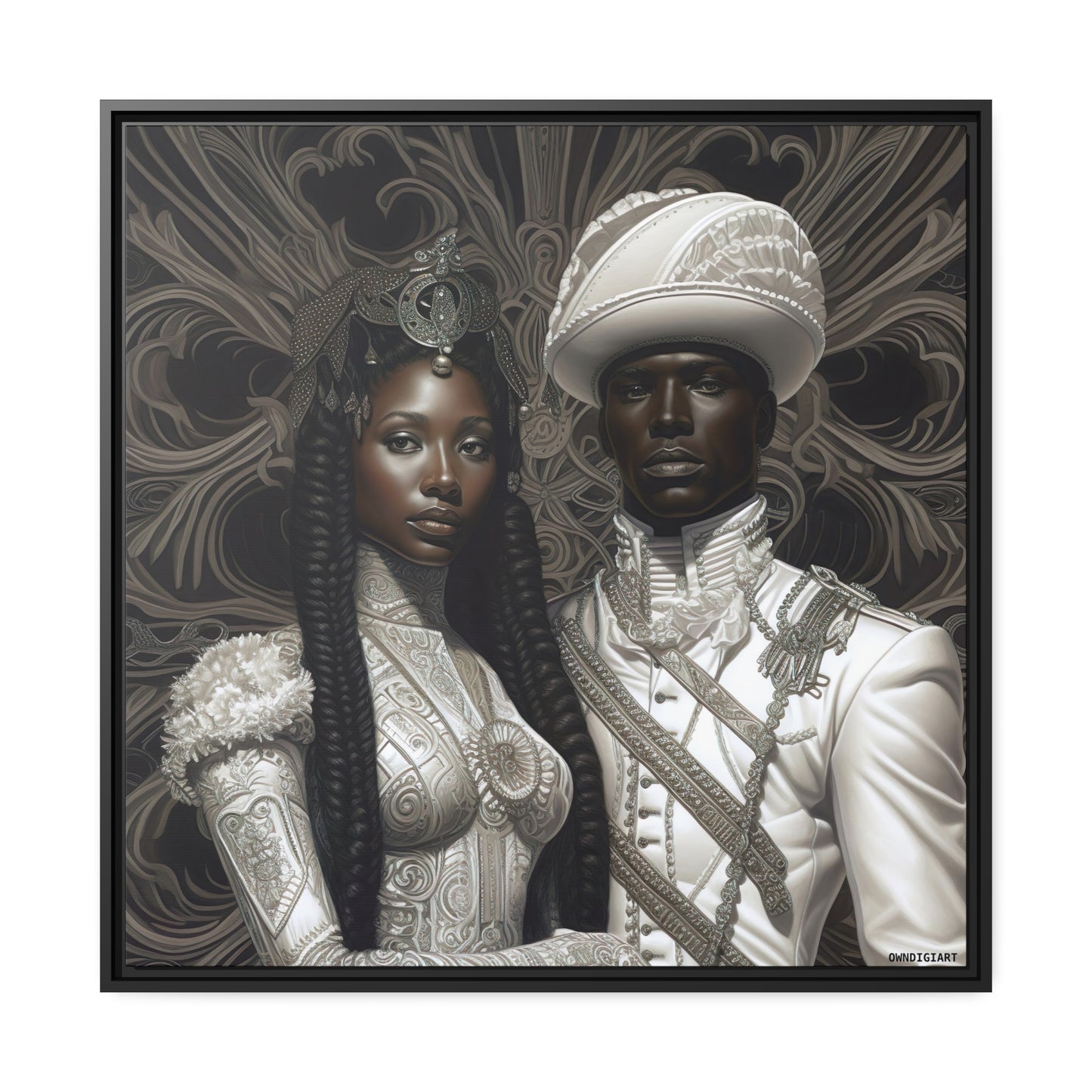 Regal Couple 02 - Matte Canvas, Black Frame - Afrofuturism