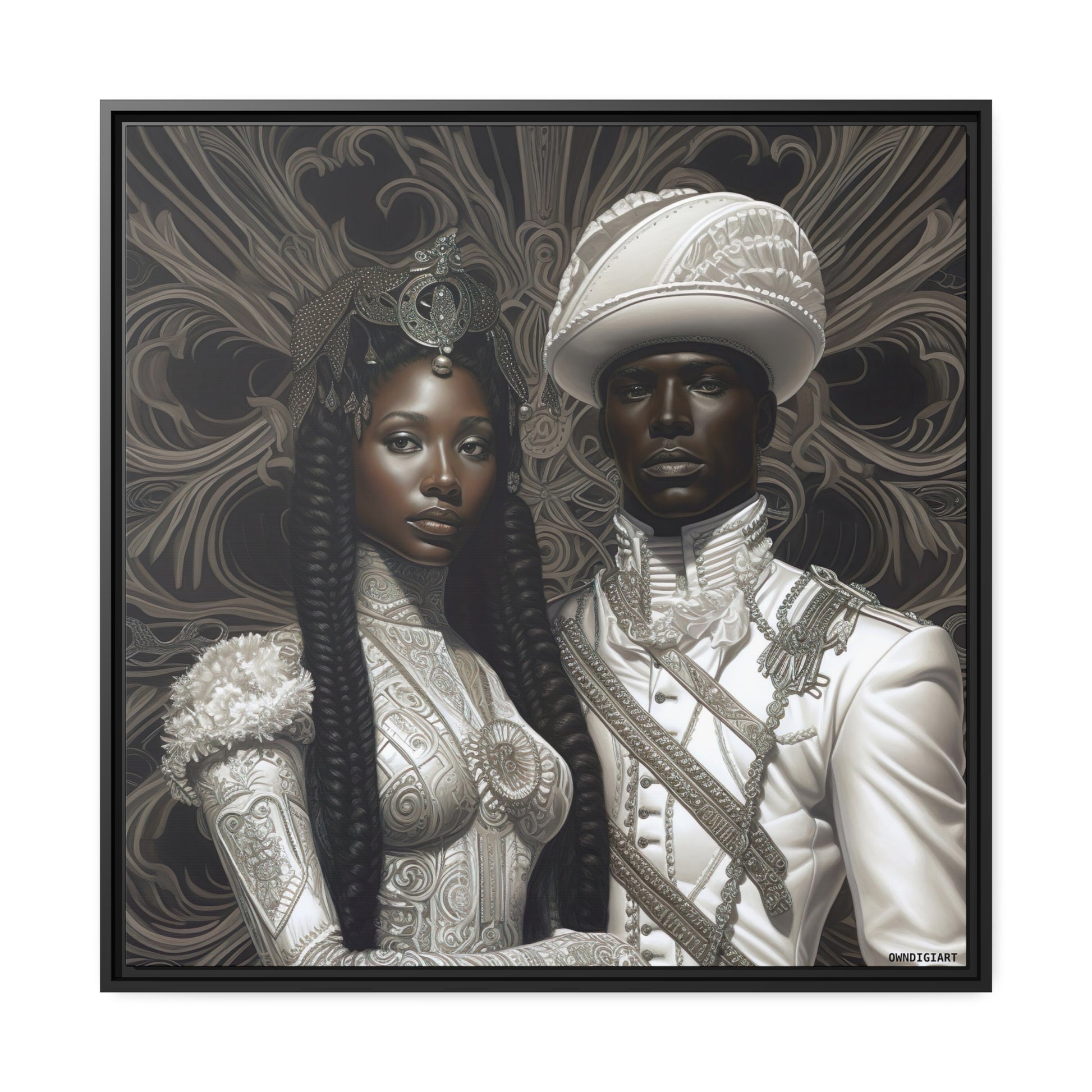 Regal Couple 02 - Matte Canvas, Black Frame - Afrofuturism - Owndigiart