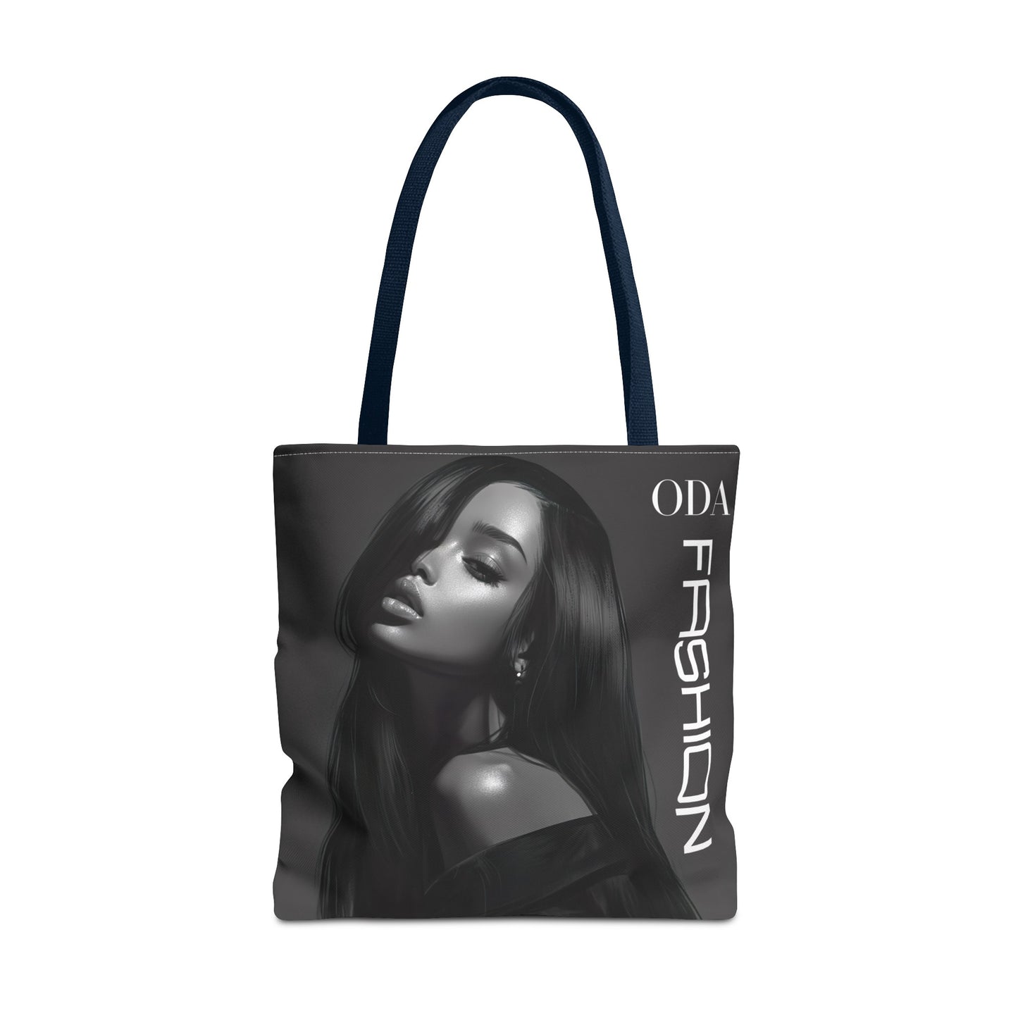 Chic Tote Bag with Digital Print - Woman in Black and Grey - 'ODA Fashion' Statement Piece - Unique Gift Idea - On Trend