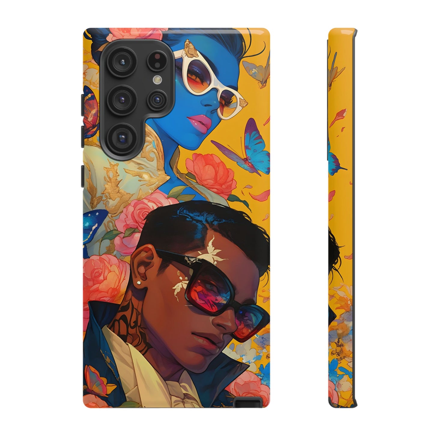 Trendy Butterfly Couple Phone Case - Funky Illustrations with Sunglasses - Vibrant and Stylish Cover | iPhone | Samsung |Tough Cases