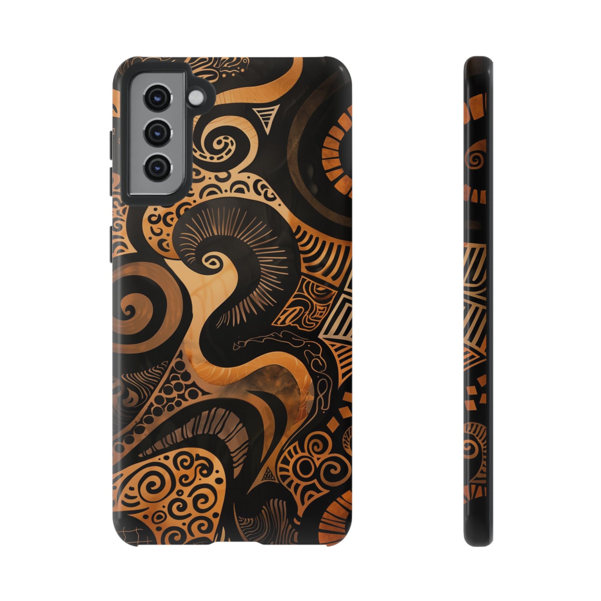 Afrocentric Print in Brown and Gold | iPhone | Samsung | Google | Tough Phone Case - Owndigiart