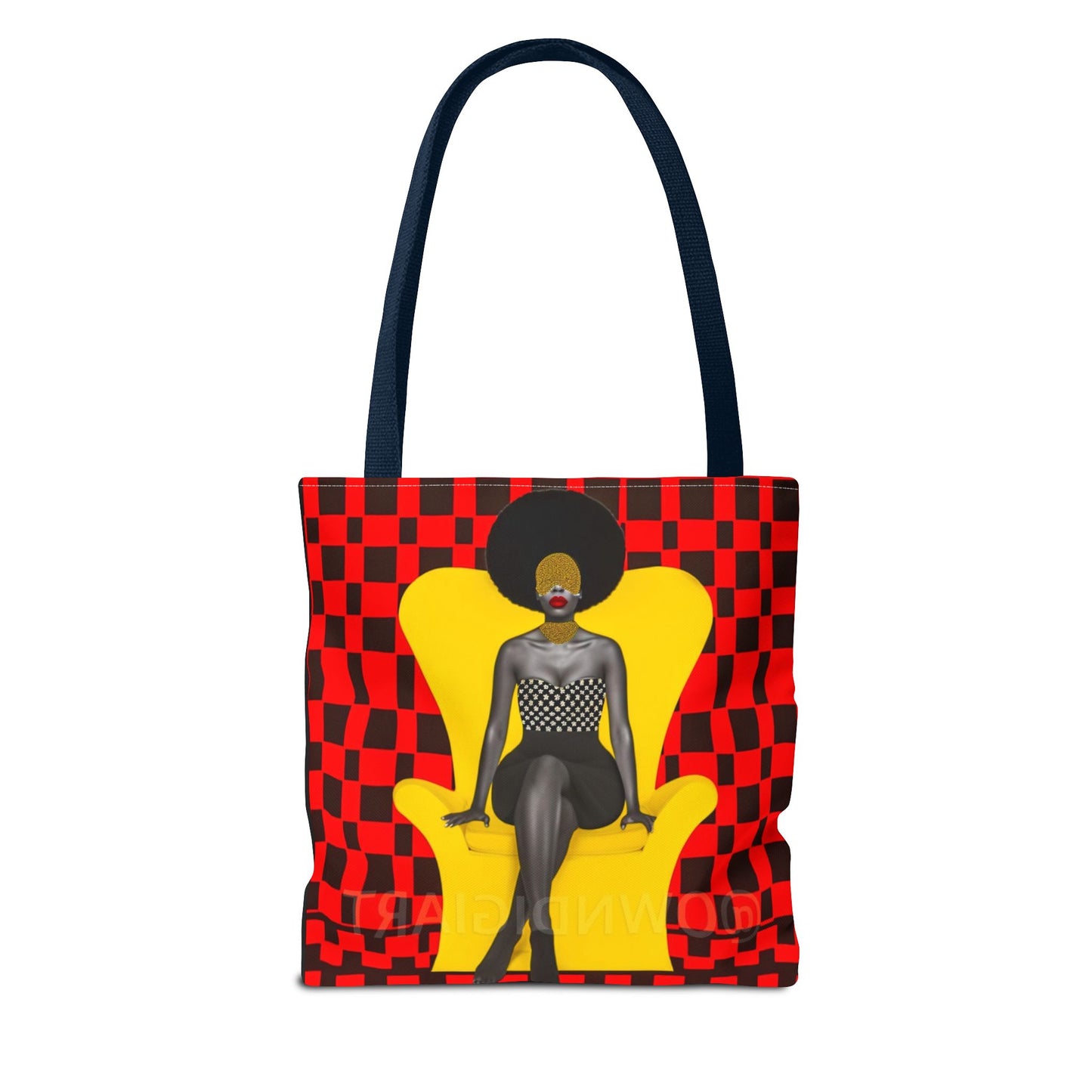 Afrocentric Abstract Print - Elegant Woman with Afro on Chair - Tote Bag - Gift Idea - Fashion Accessory