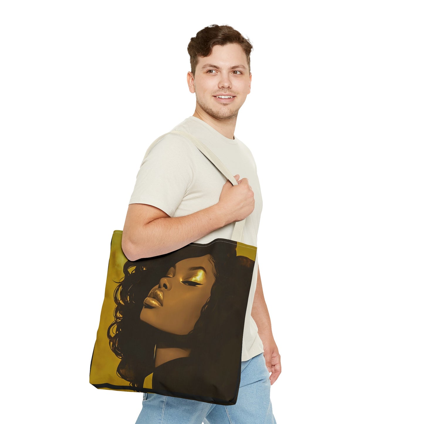 Abstract Black Woman Digital Print Tote Bag - Stylish Black and Gold Design - Unique Gift Idea -Trendy Shopping Bag