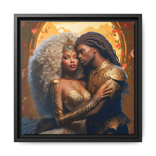 Black Goddess and Prince Fantasy Gold Digital Canvas Print - Matte Canvas, Black Frame - Wall Art - Black Fantasy - Art - Home Decor