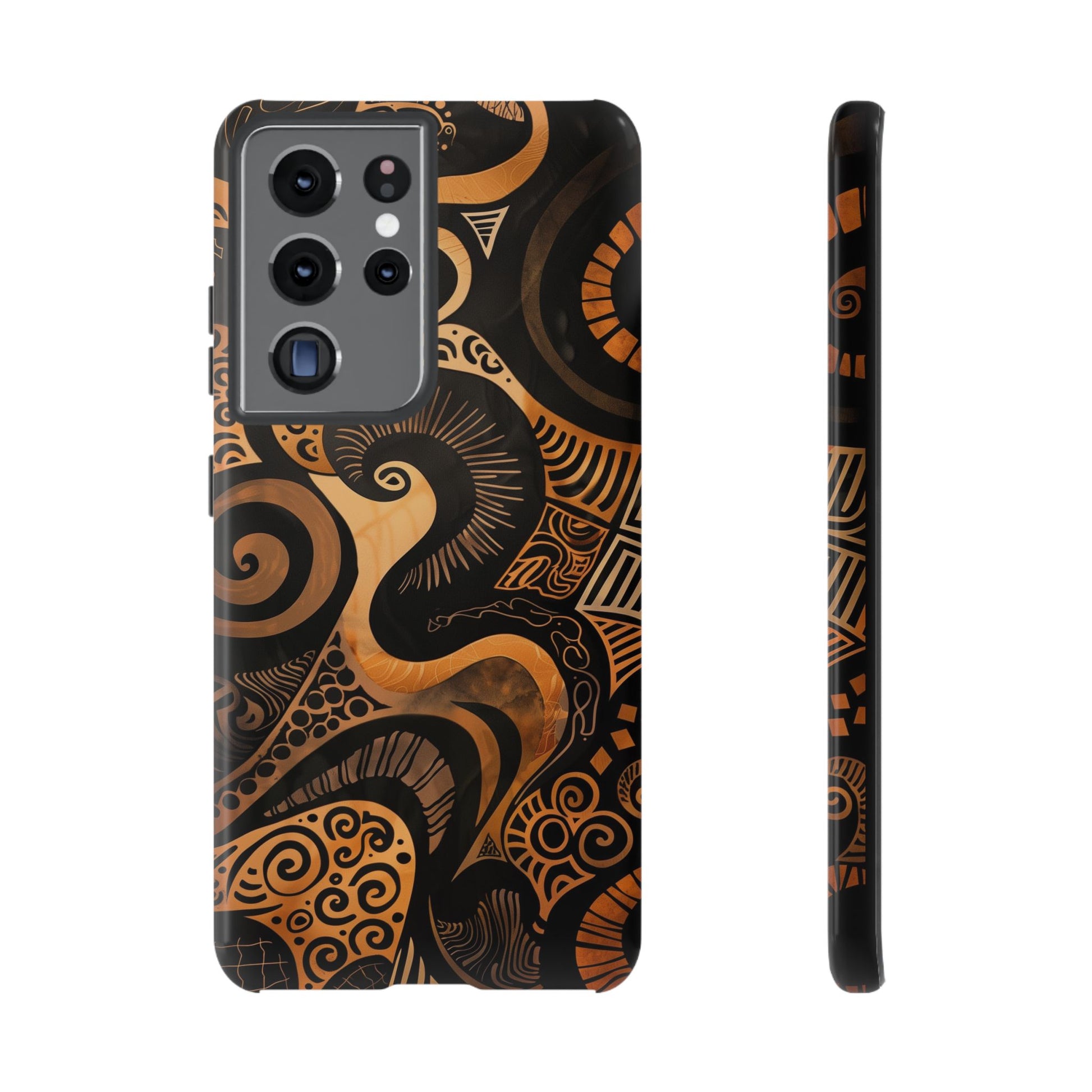 Afrocentric Print in Brown and Gold | iPhone | Samsung | Google | Tough Phone Case - Owndigiart