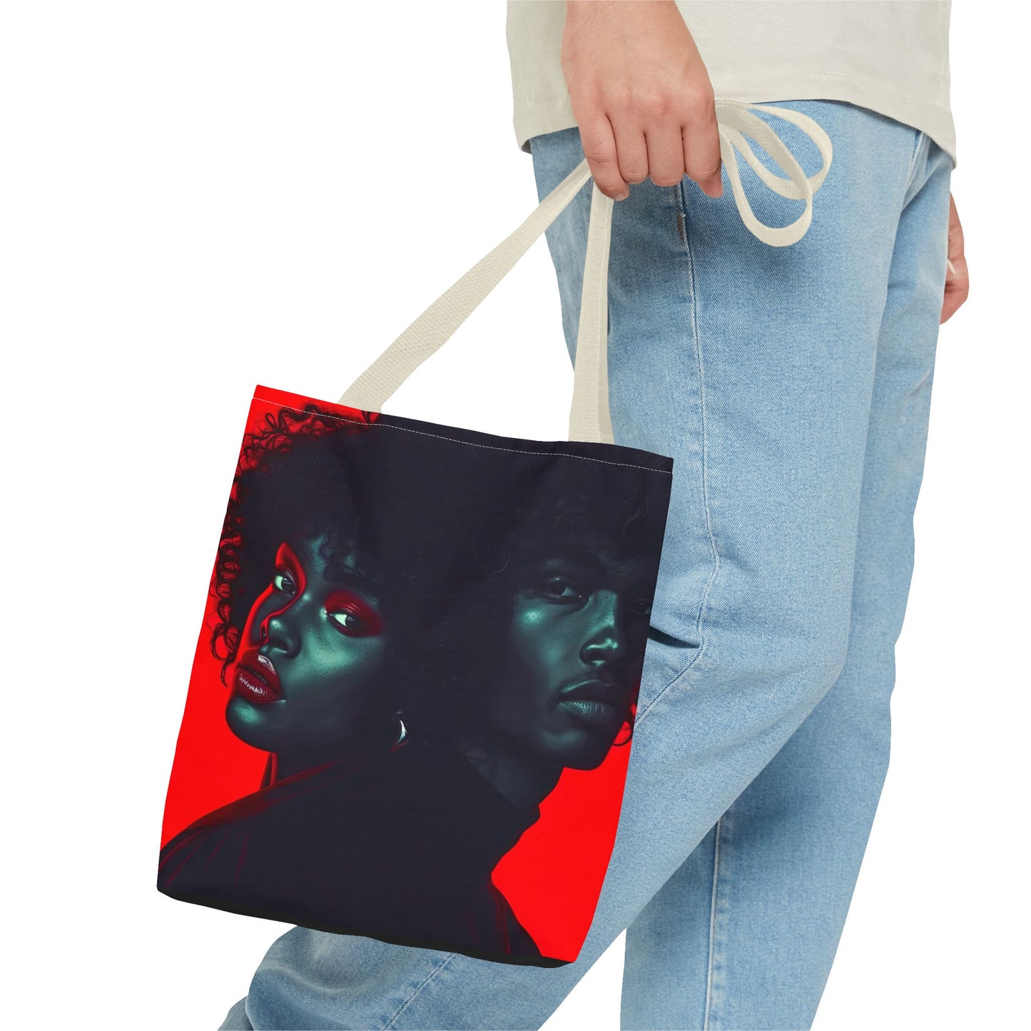 Retro Afro Couple Tote Bag - Stylish Red and Black Digital Print - Unique Fashion Accessory - Tote Bag (AOP) - Gift Idea