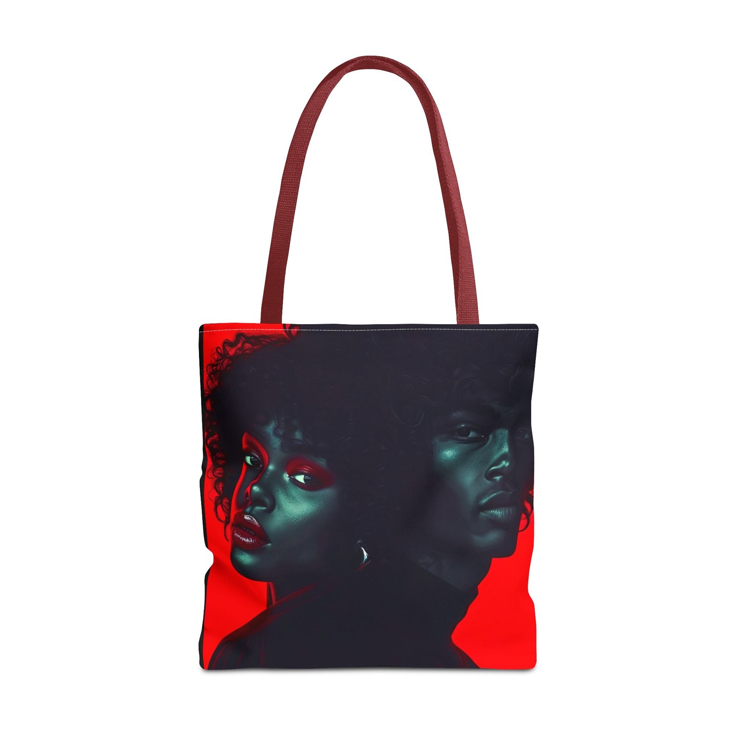 Retro Afro Couple Tote Bag - Stylish Red and Black Digital Print - Unique Fashion Accessory - Tote Bag (AOP) - Gift Idea