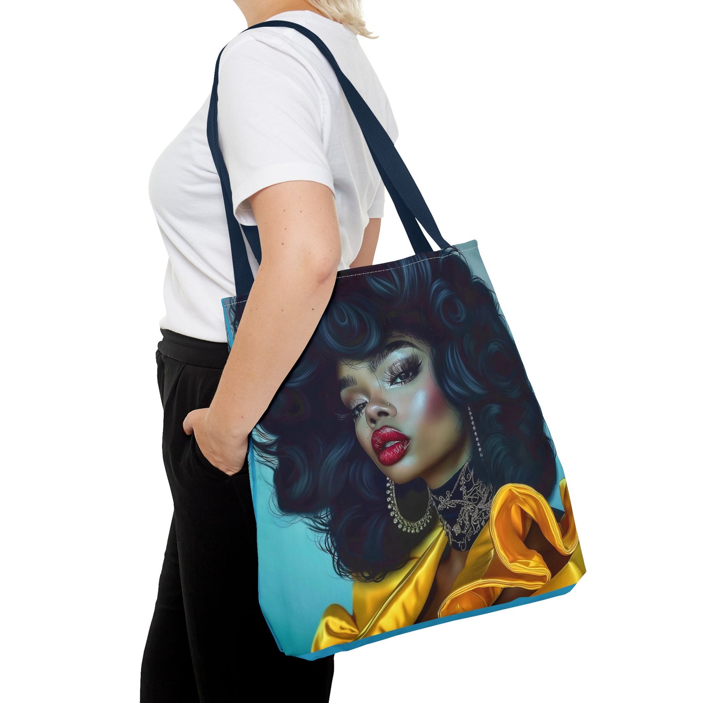 Empowering Beauty  Black Woman Digital Print Tote Bag (AOP) - Statement tote bag with bold lips - Trendy - Unique  Gift Ideas