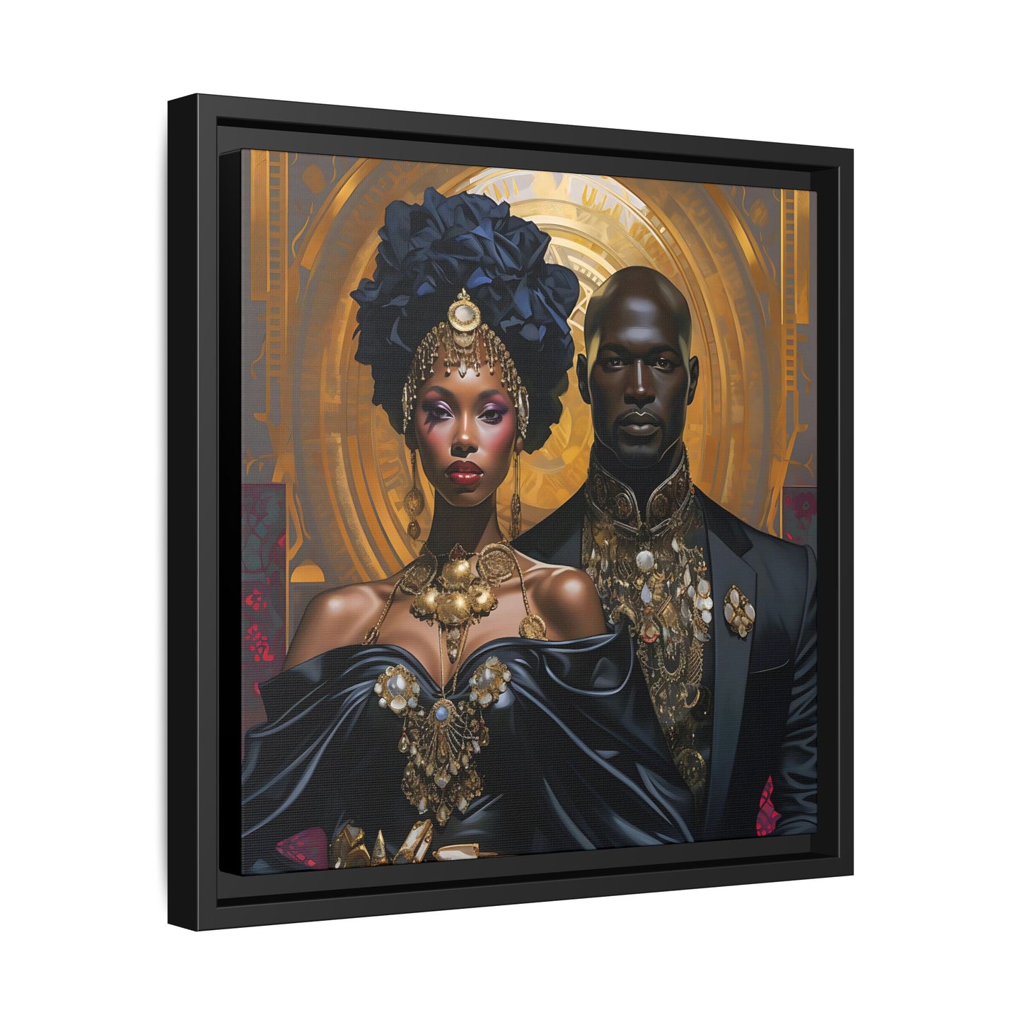 Regal Ebony Love - Black & Gold Digital Canvas Print - Matte Canvas, Black Frame - Gift Ideas - Wall Art