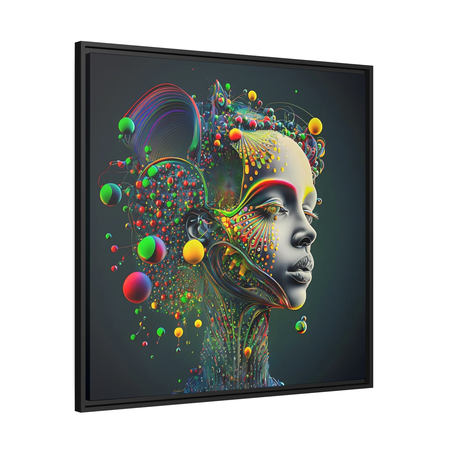 Color Explosion Abstract Portrait of a Woman - Matte Canvas, Black Frame Active