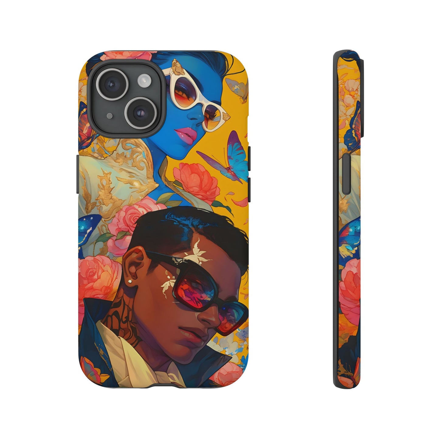 Trendy Butterfly Couple Phone Case - Funky Illustrations with Sunglasses - Vibrant and Stylish Cover | iPhone | Samsung |Tough Cases