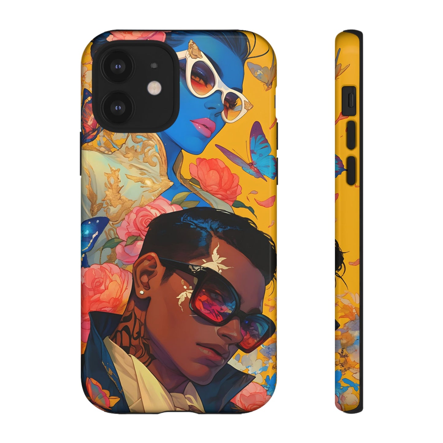 Trendy Butterfly Couple Phone Case - Funky Illustrations with Sunglasses - Vibrant and Stylish Cover | iPhone | Samsung |Tough Cases