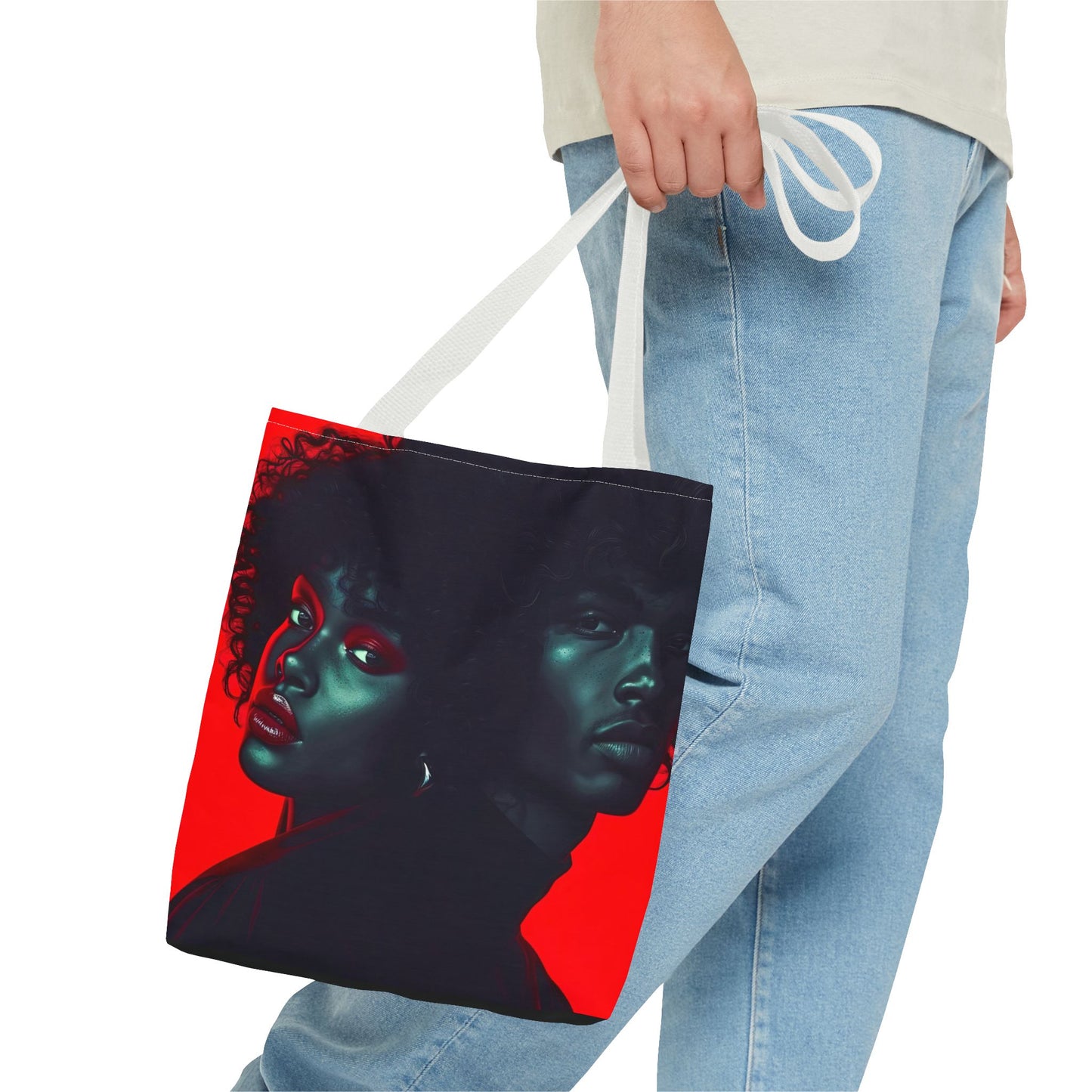 Retro Afro Couple Tote Bag - Stylish Red and Black Digital Print - Unique Fashion Accessory - Tote Bag (AOP) - Gift Idea