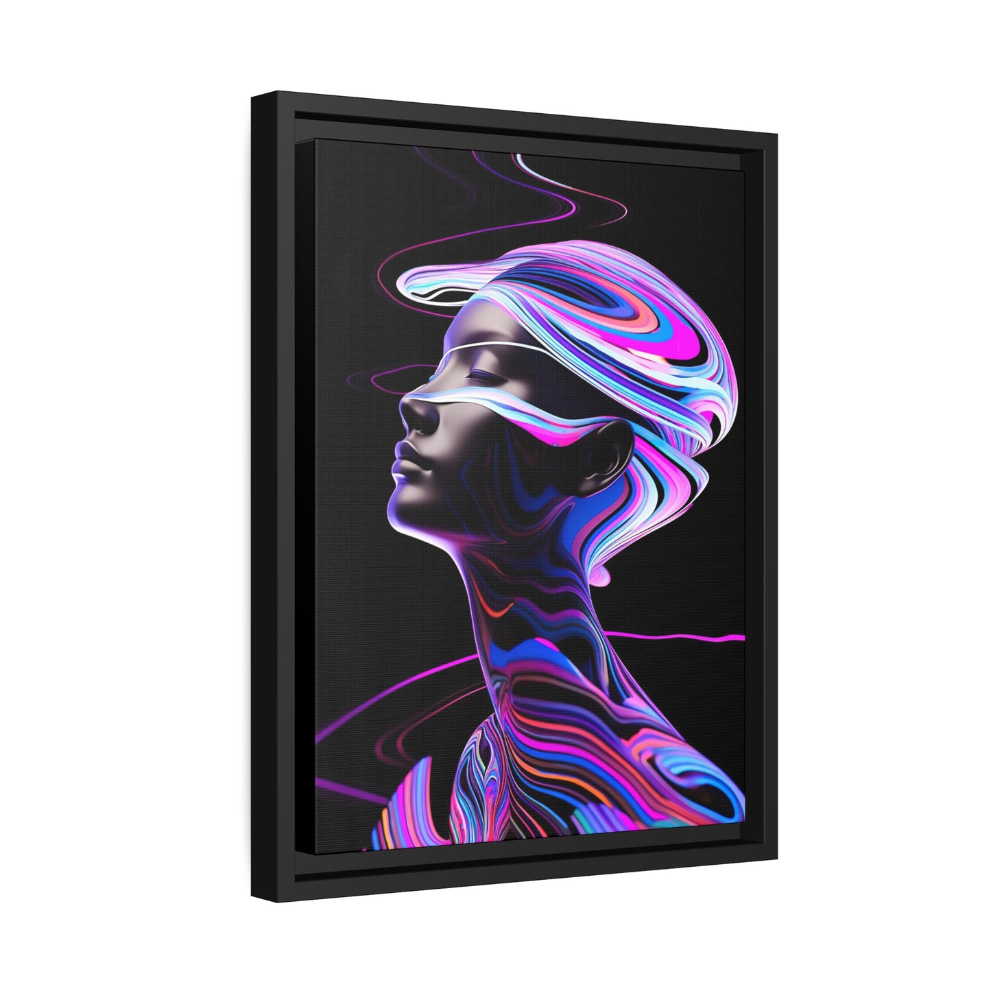 Neon Swirls - Futuristisch en kosmisch - Mat canvas, zwart frame