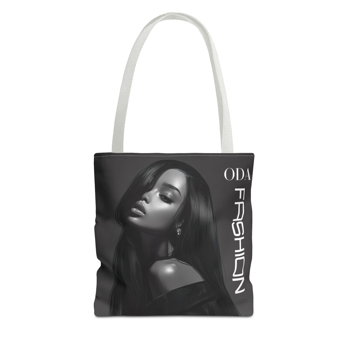 Chic Tote Bag with Digital Print - Woman in Black and Grey - 'ODA Fashion' Statement Piece - Unique Gift Idea - On Trend