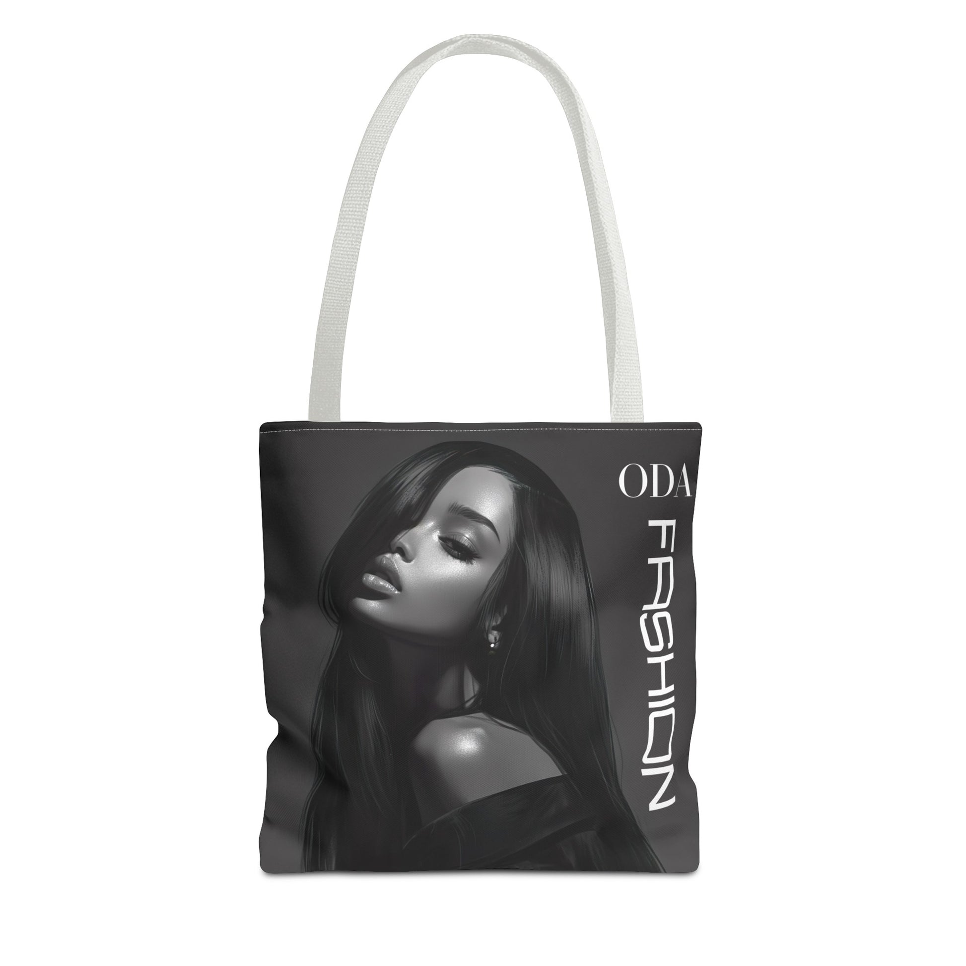 Chic Tote Bag with Digital Print - Woman in Black and Grey - 'ODA Fashion' Statement Piece - Unique Gift Idea - On Trend - Owndigiart