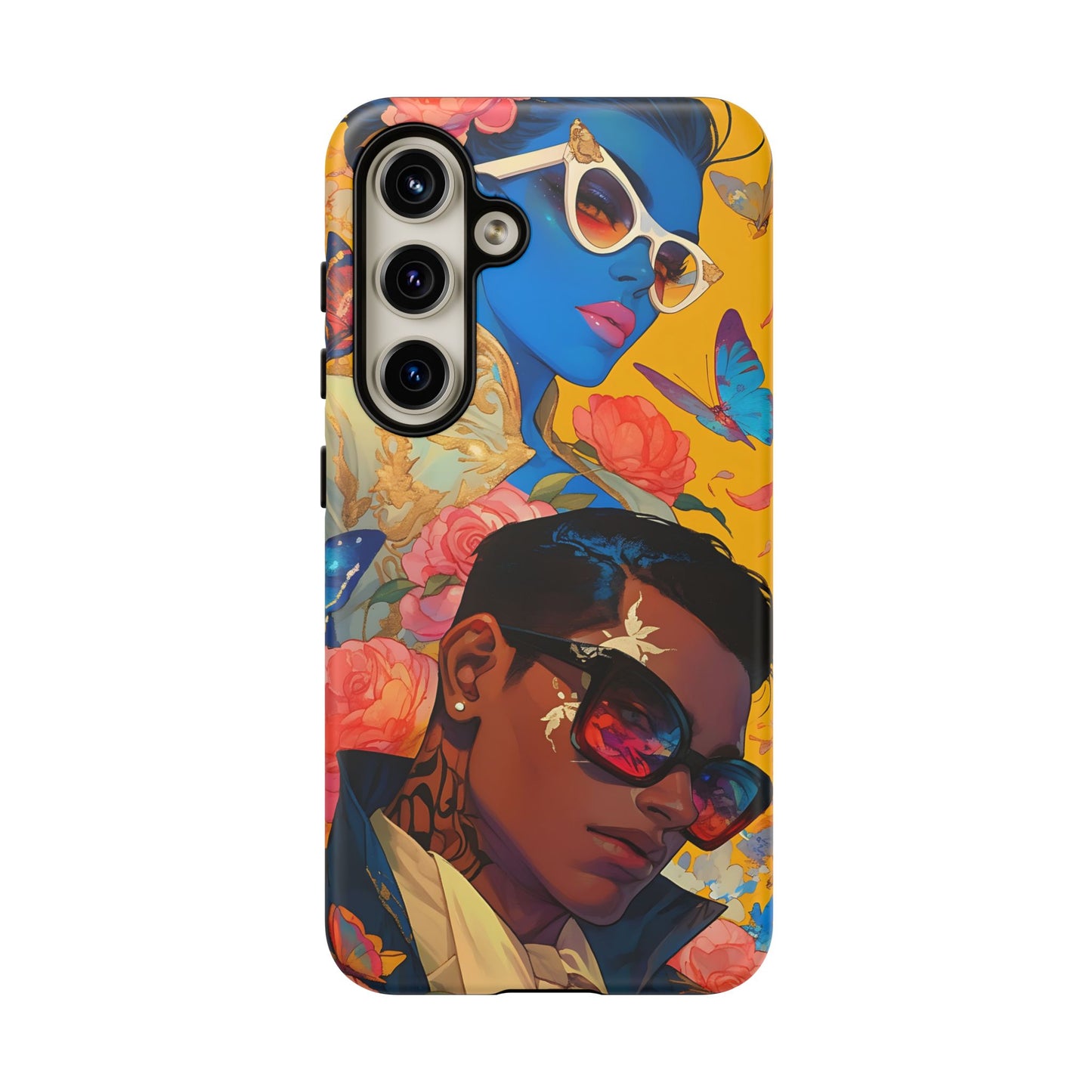 Trendy Butterfly Couple Phone Case - Funky Illustrations with Sunglasses - Vibrant and Stylish Cover | iPhone | Samsung |Tough Cases