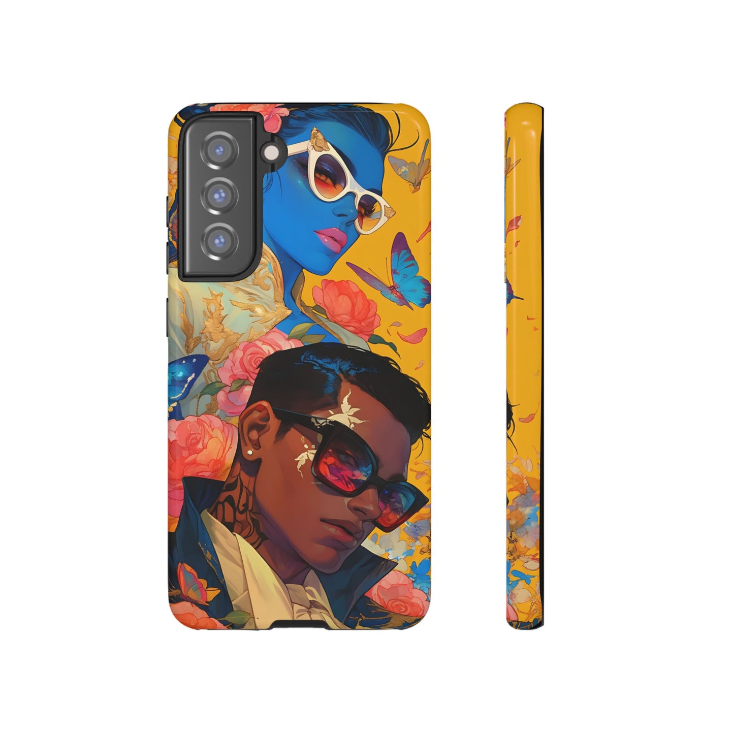 Trendy Butterfly Couple Phone Case - Funky Illustrations with Sunglasses - Vibrant and Stylish Cover | iPhone | Samsung |Tough Cases