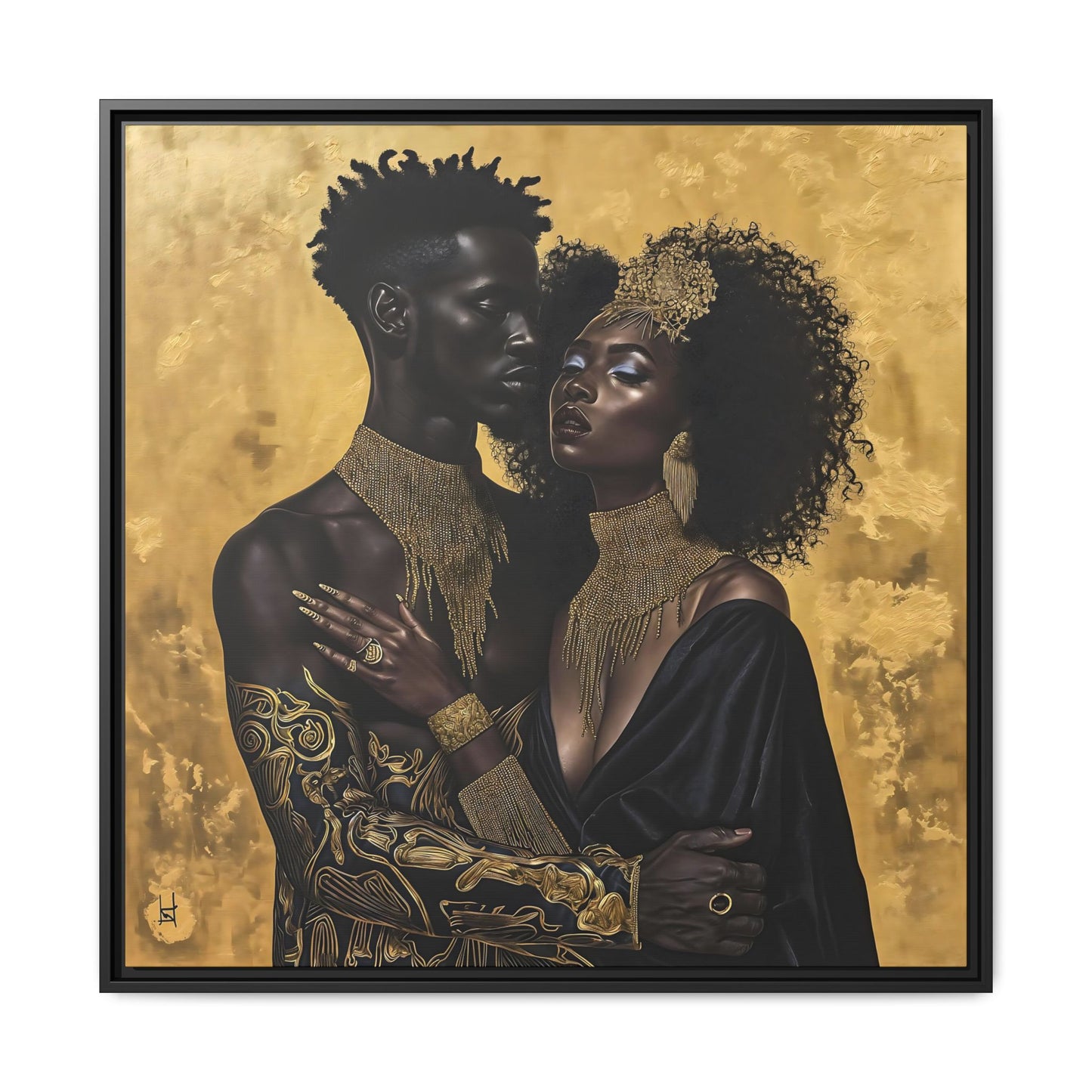 Elegant Couple in Black and Ancient Gold - Matte Canvas, Black Frame - Wall Art - Black Art - Gift Idea - Unique Art