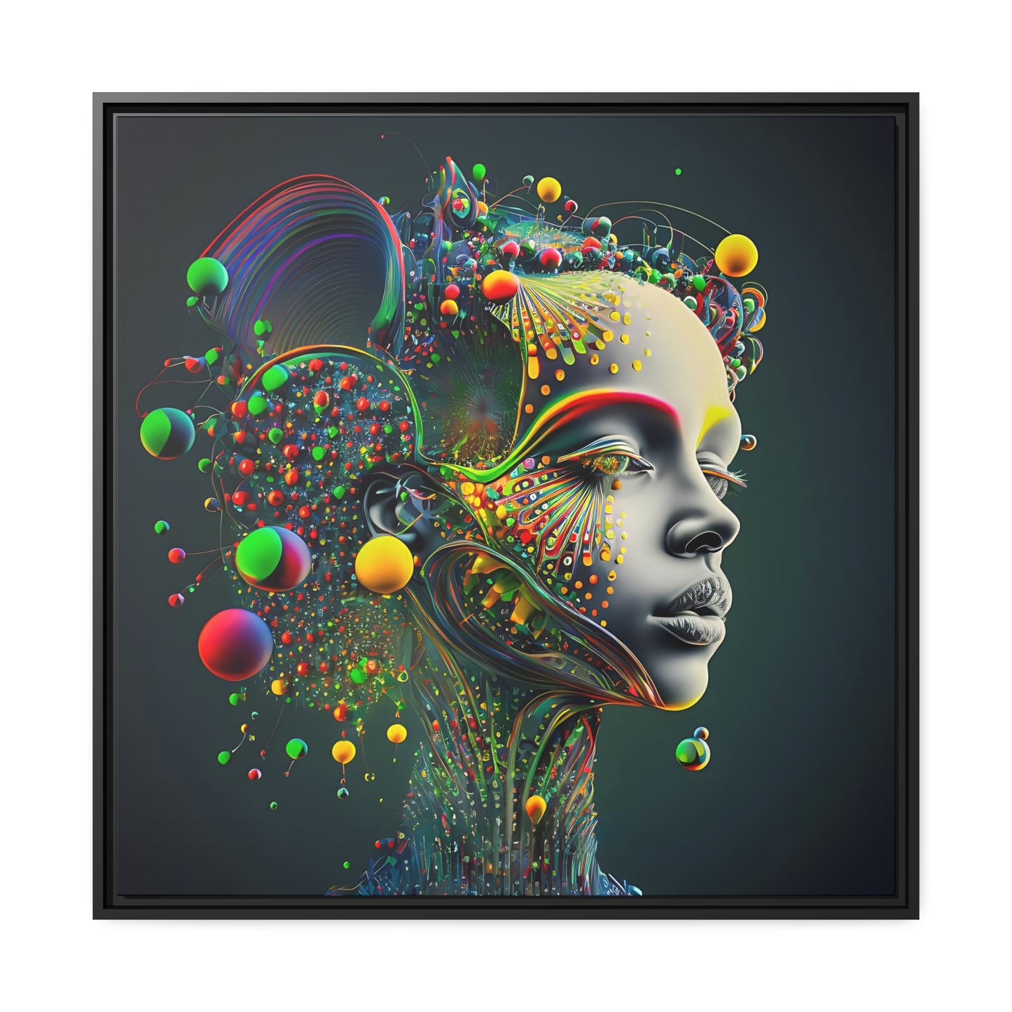 Color Explosion Abstract Portrait of a Woman - Matte Canvas, Black Frame Active