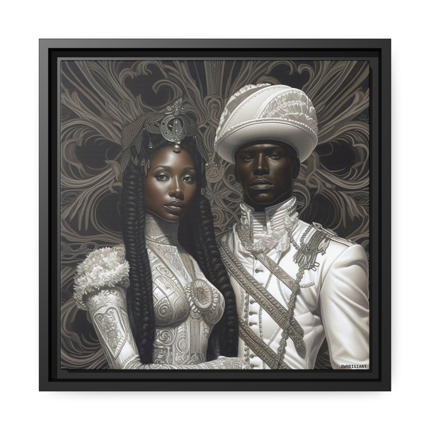 Regal Couple 02 - Mat canvas, zwart frame - Muurkunst - Zwarte kunst - Ai Art --- Muurkunst - Afrofuturisme