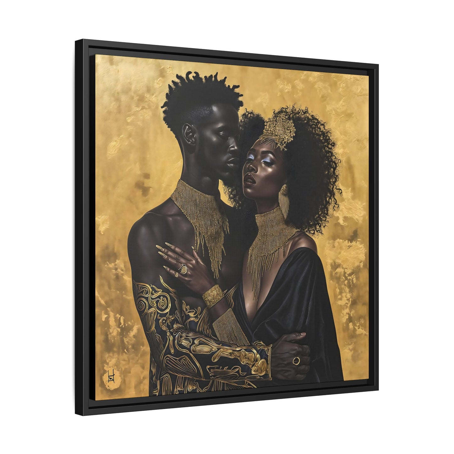 Elegant Couple in Black and Ancient Gold - Matte Canvas, Black Frame - Wall Art - Black Art - Gift Idea - Unique Art