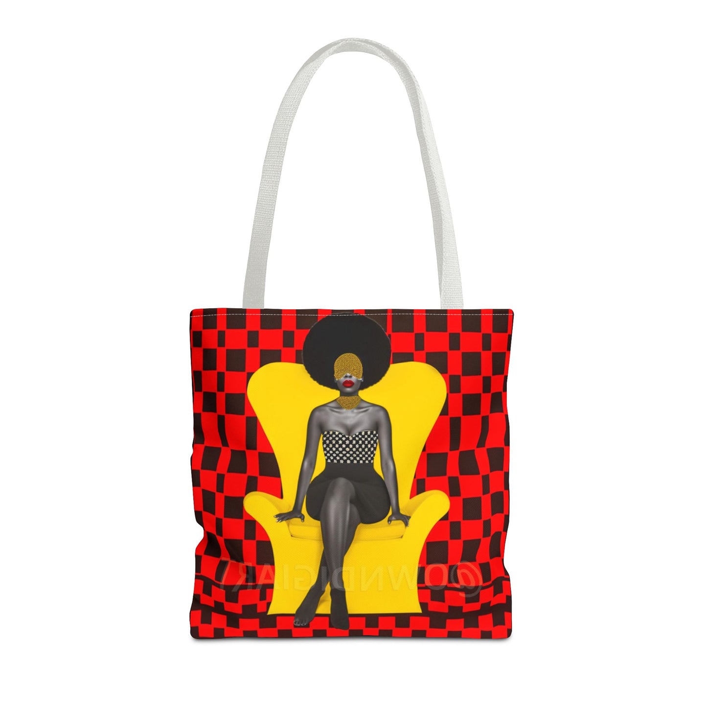 Afrocentric Abstract Print - Elegant Woman with Afro on Chair - Tote Bag - Gift Idea - Fashion Accessory